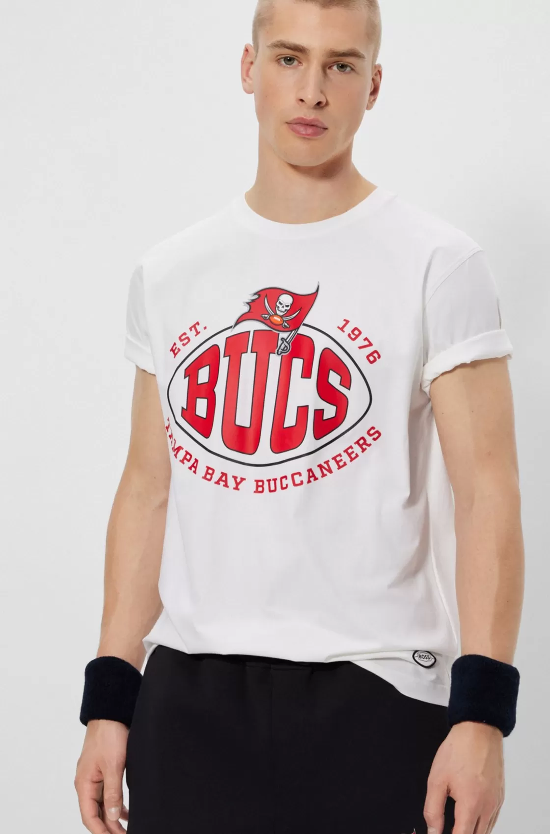 HUGO BOSS BOSS X NFL Stretch-cotton T-shirt With Collaborative Branding Bucs Sale