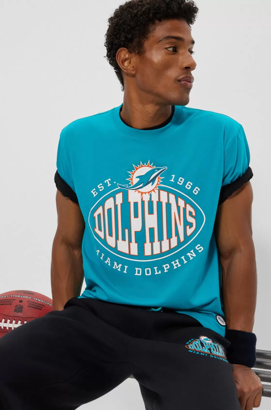 HUGO BOSS BOSS X NFL Stretch-cotton T-shirt With Collaborative Branding Dolphins Sale