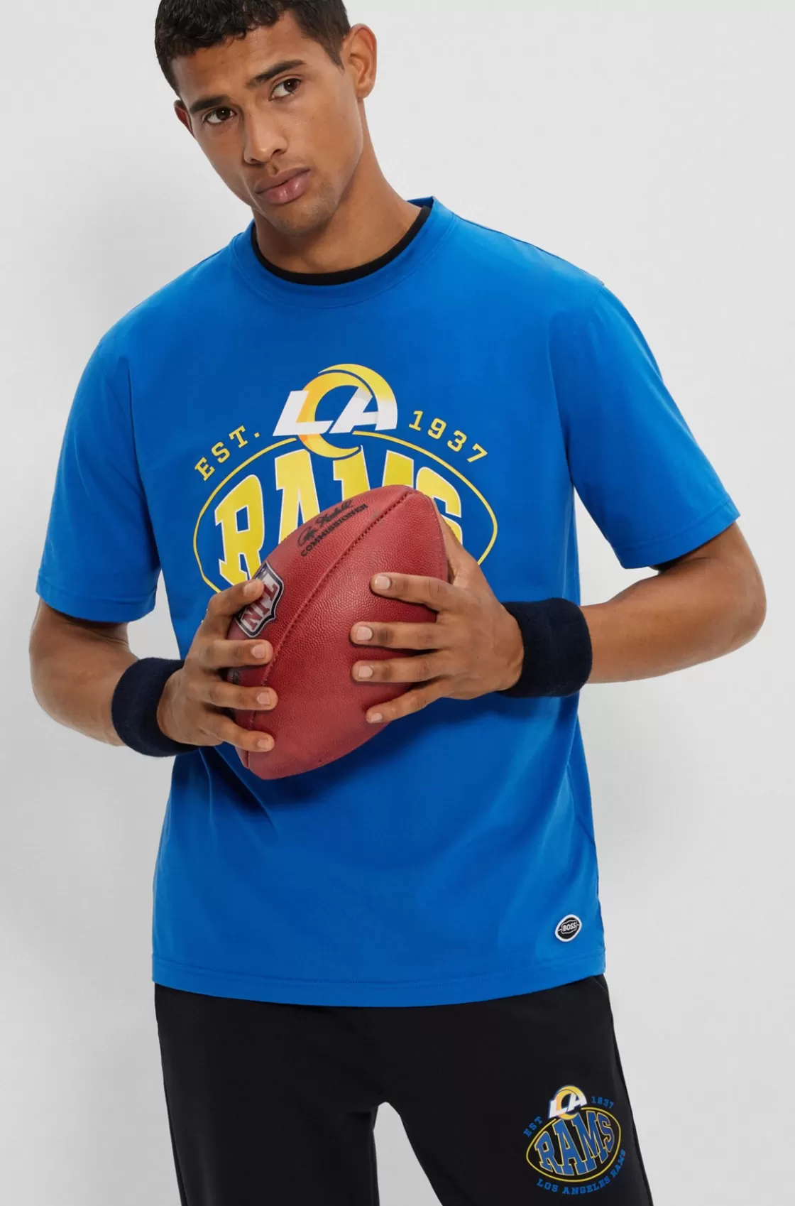 HUGO BOSS BOSS X NFL Stretch-cotton T-shirt With Collaborative Branding Rams Cheap