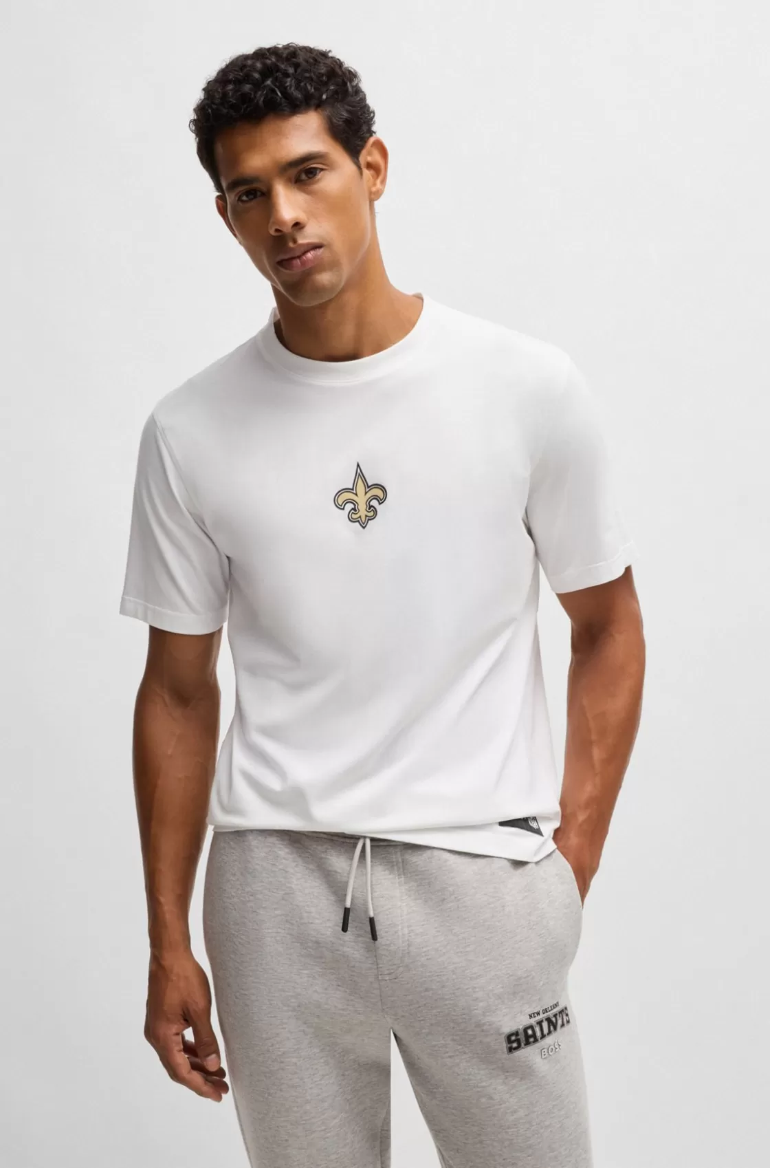 HUGO BOSS BOSS X NFL Stretch-cotton T-shirt With Special Branding Saints Discount
