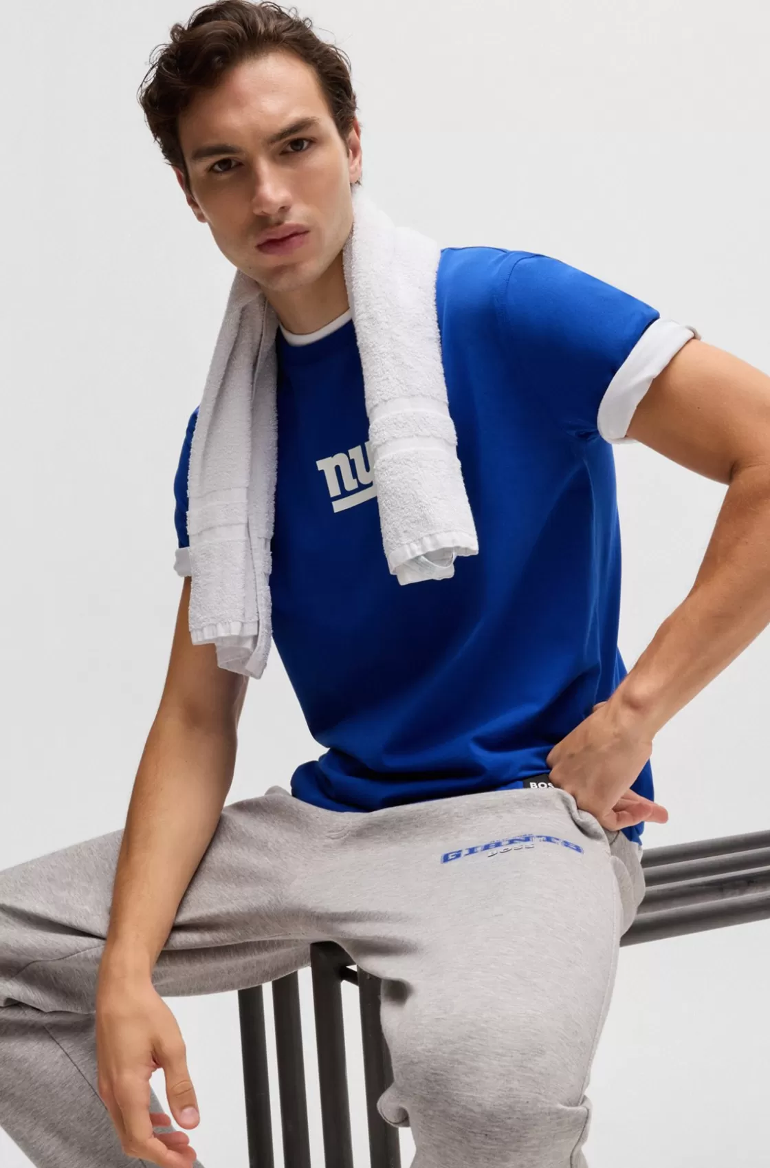 HUGO BOSS BOSS X NFL Stretch-cotton T-shirt With Special Branding Giants Clearance