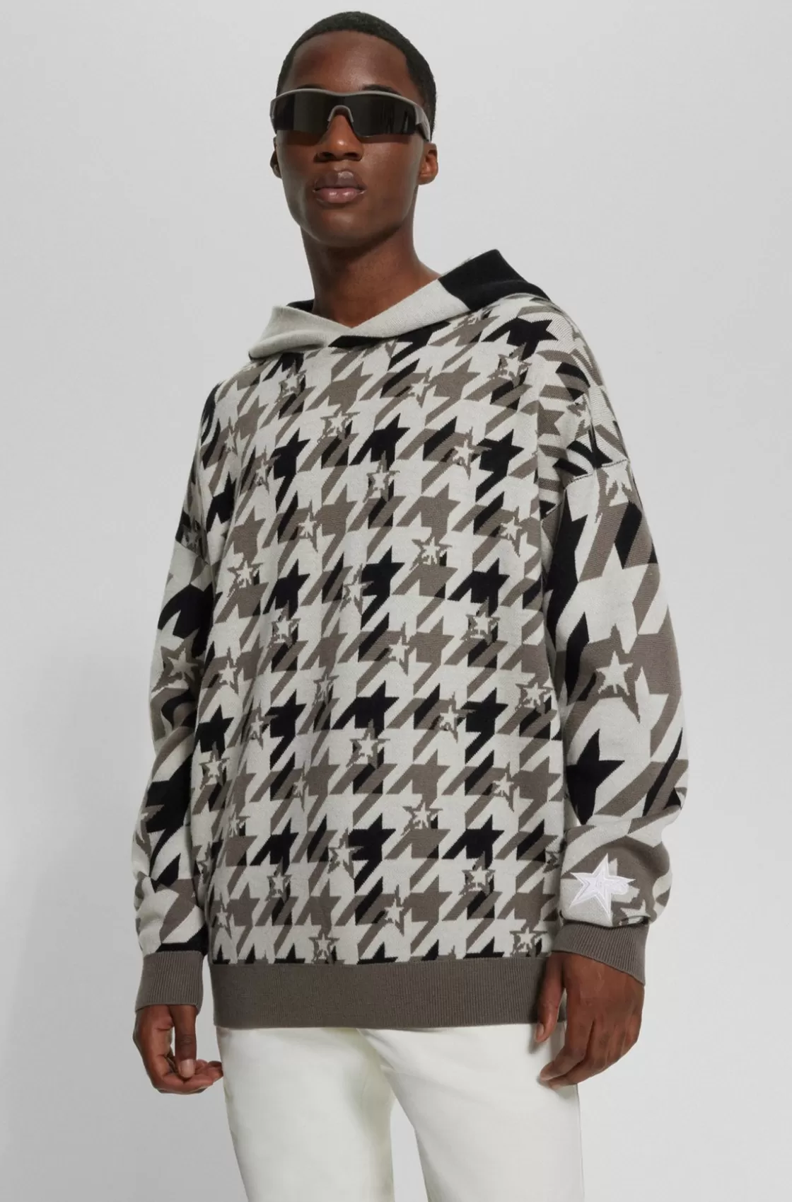 HUGO BOSS BOSS X Perfect Moment Knitted-wool Hoodie With Houndstooth Pattern Light Beige Store