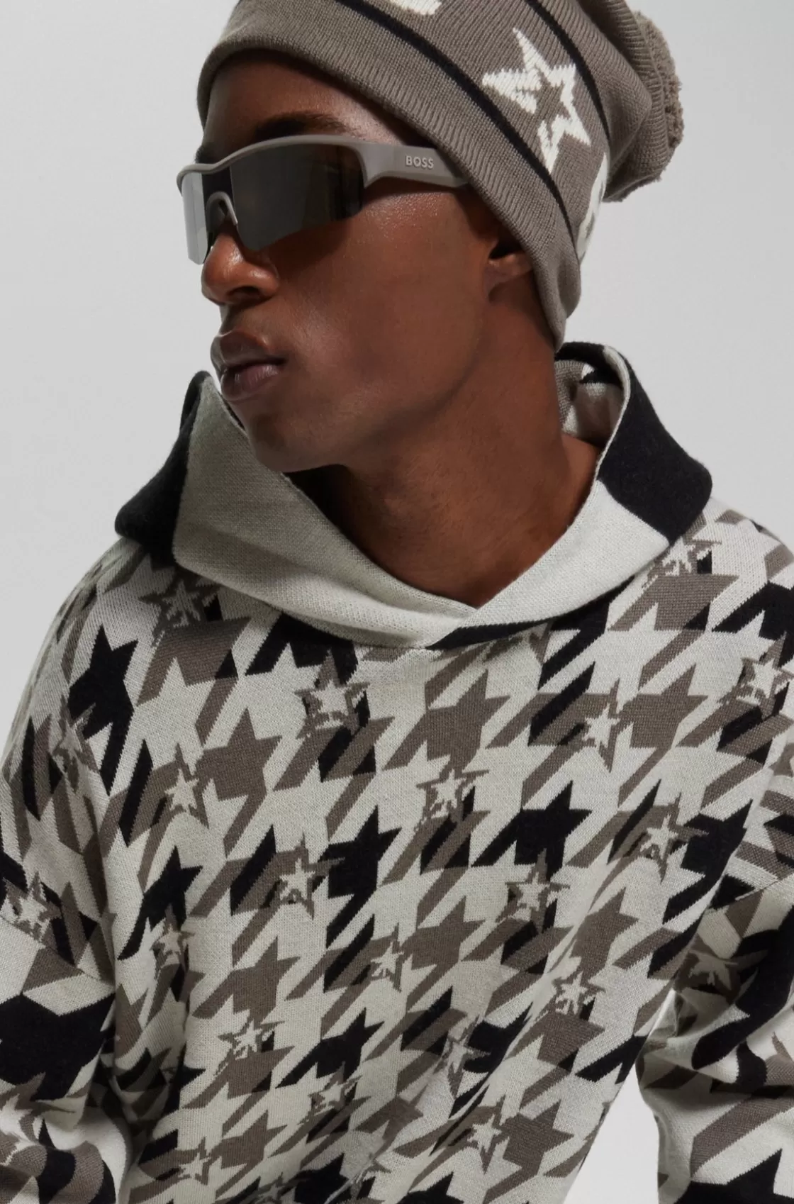 HUGO BOSS BOSS X Perfect Moment Knitted-wool Hoodie With Houndstooth Pattern Light Beige Store