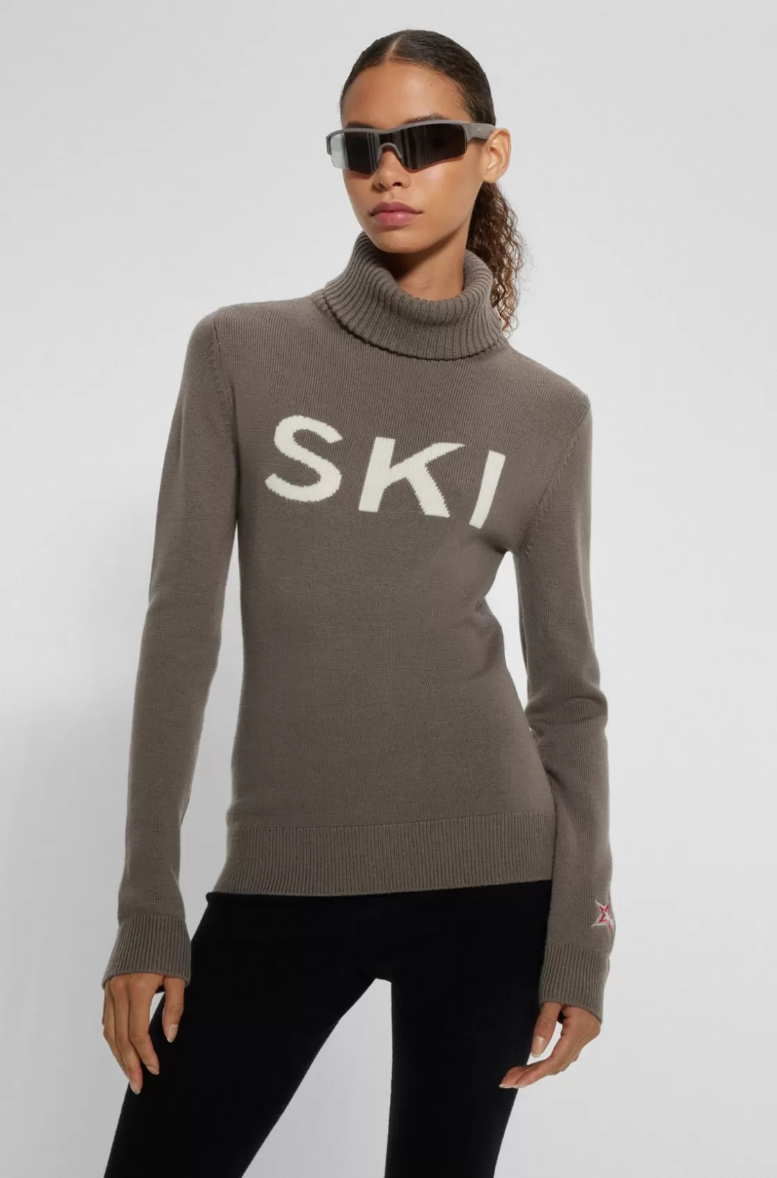 HUGO BOSS BOSS X Perfect Moment Slogan Sweater In Virgin Wool Khaki Flash Sale