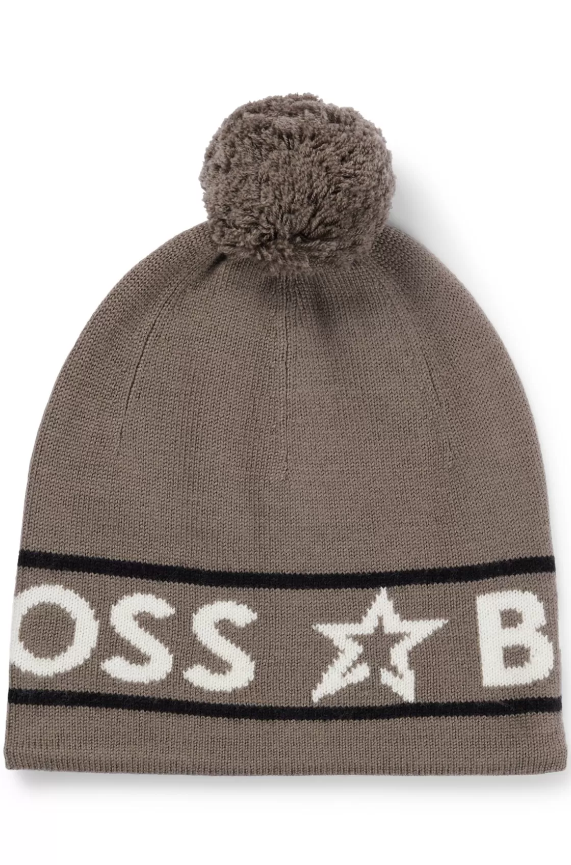 HUGO BOSS BOSS X Perfect Moment Wool Beanie Hat With Logo Intarsia Light Beige New