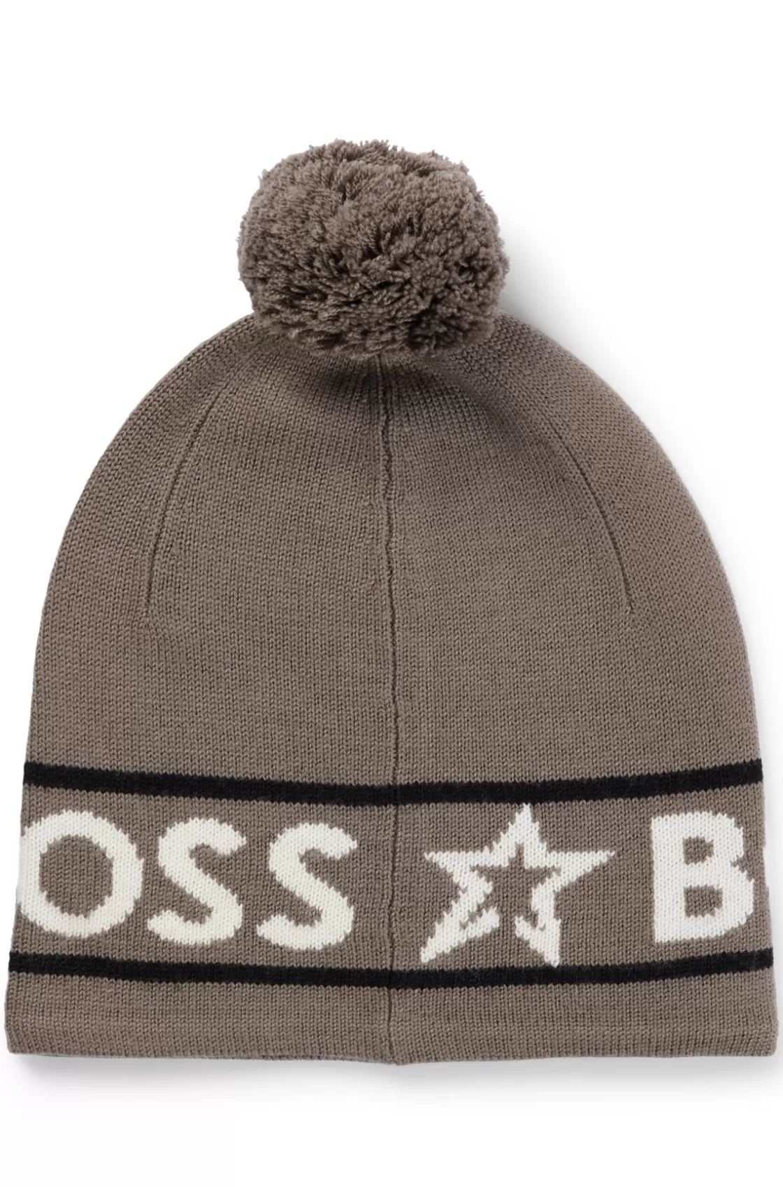 HUGO BOSS BOSS X Perfect Moment Wool Beanie Hat With Logo Intarsia Light Beige New