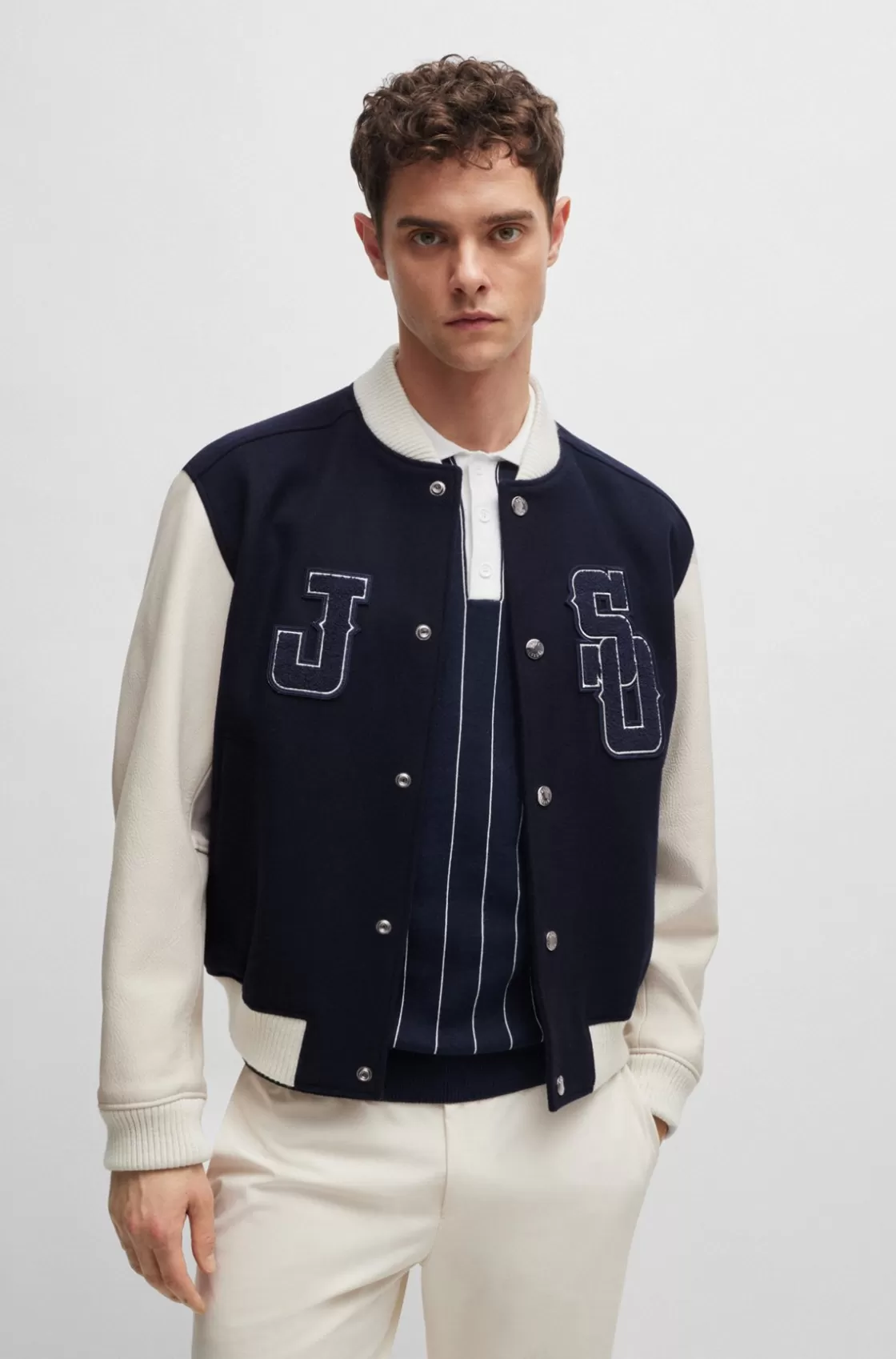 HUGO BOSS BOSS X Shohei Ohtani Wool-blend Baseball Jacket With Monogram Details Dark Blue Store