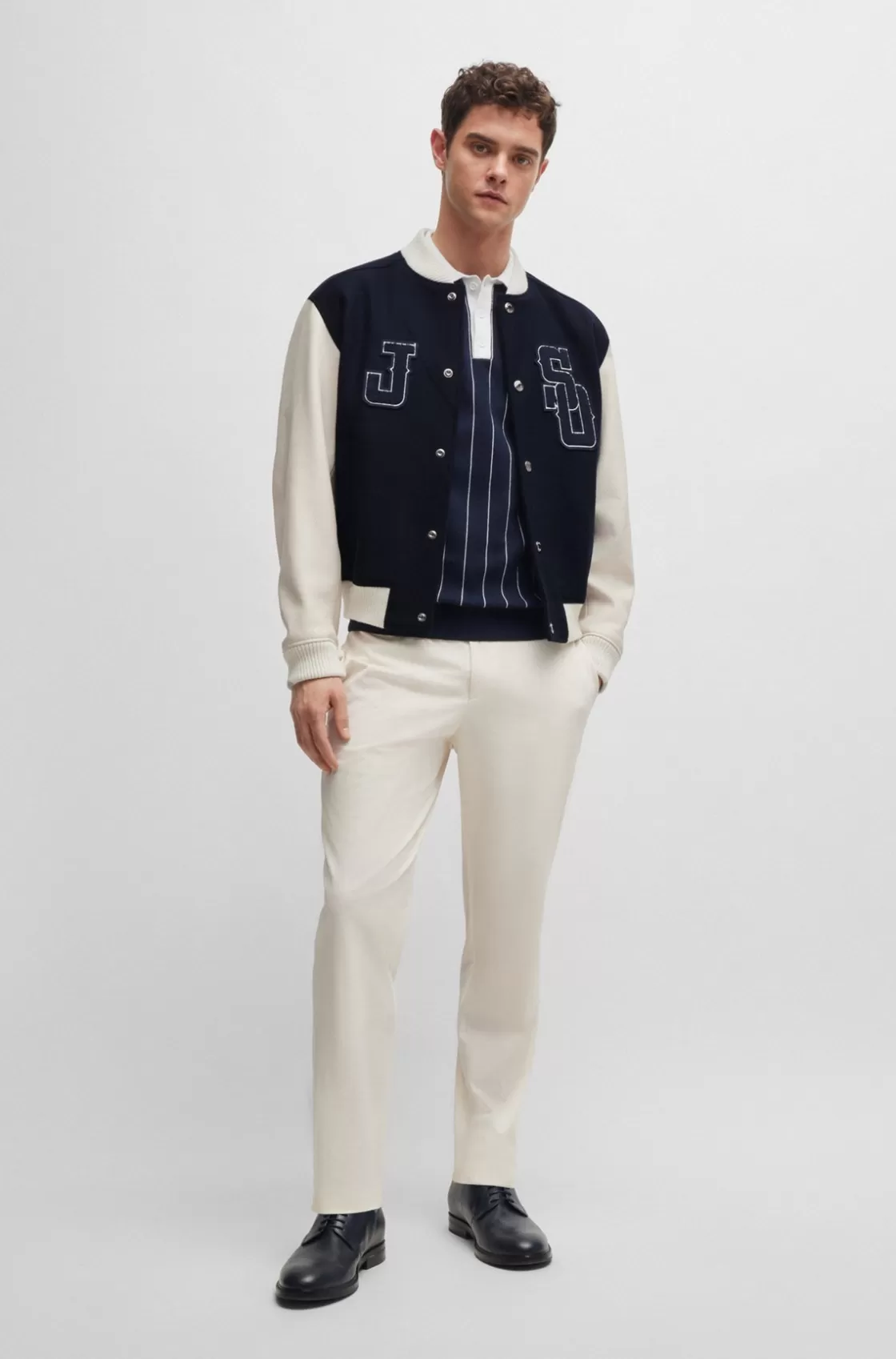 HUGO BOSS BOSS X Shohei Ohtani Wool-blend Baseball Jacket With Monogram Details Dark Blue Store