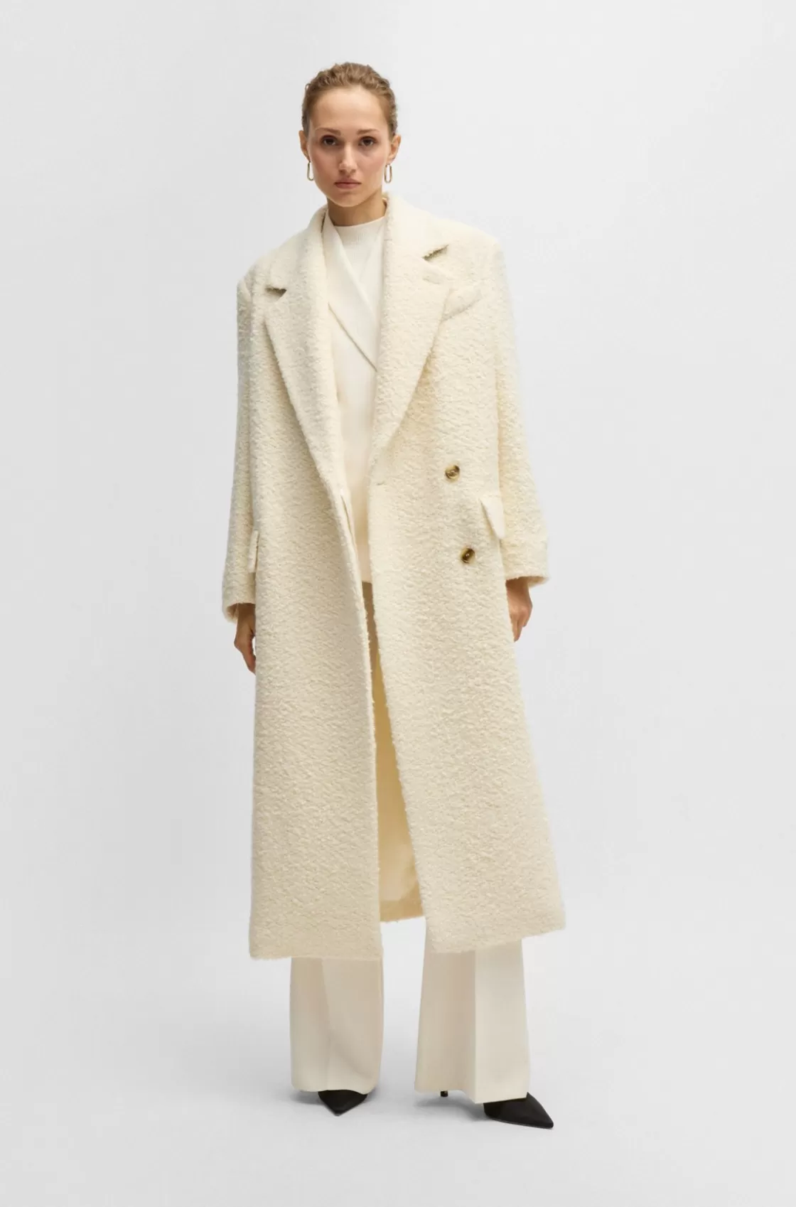 HUGO BOSS Bouclé-tweed Slim-fitting Coat With Quilted Lining White Store