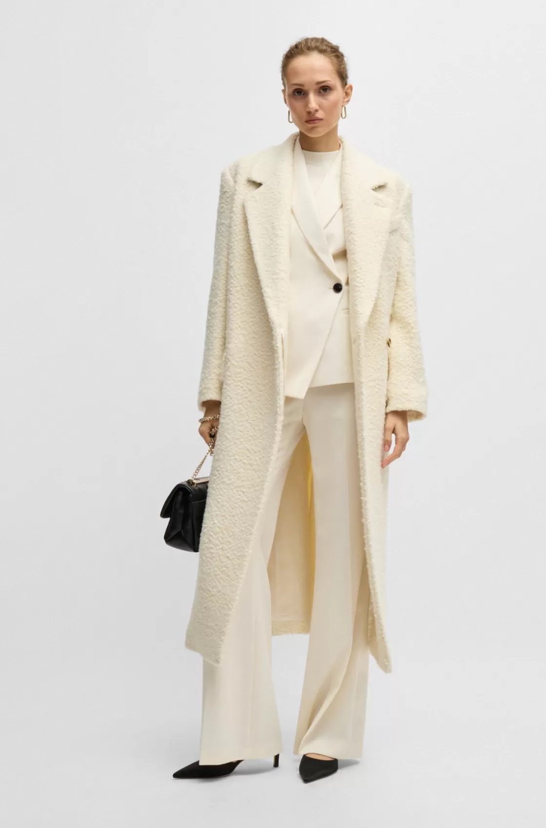 HUGO BOSS Bouclé-tweed Slim-fitting Coat With Quilted Lining White Store