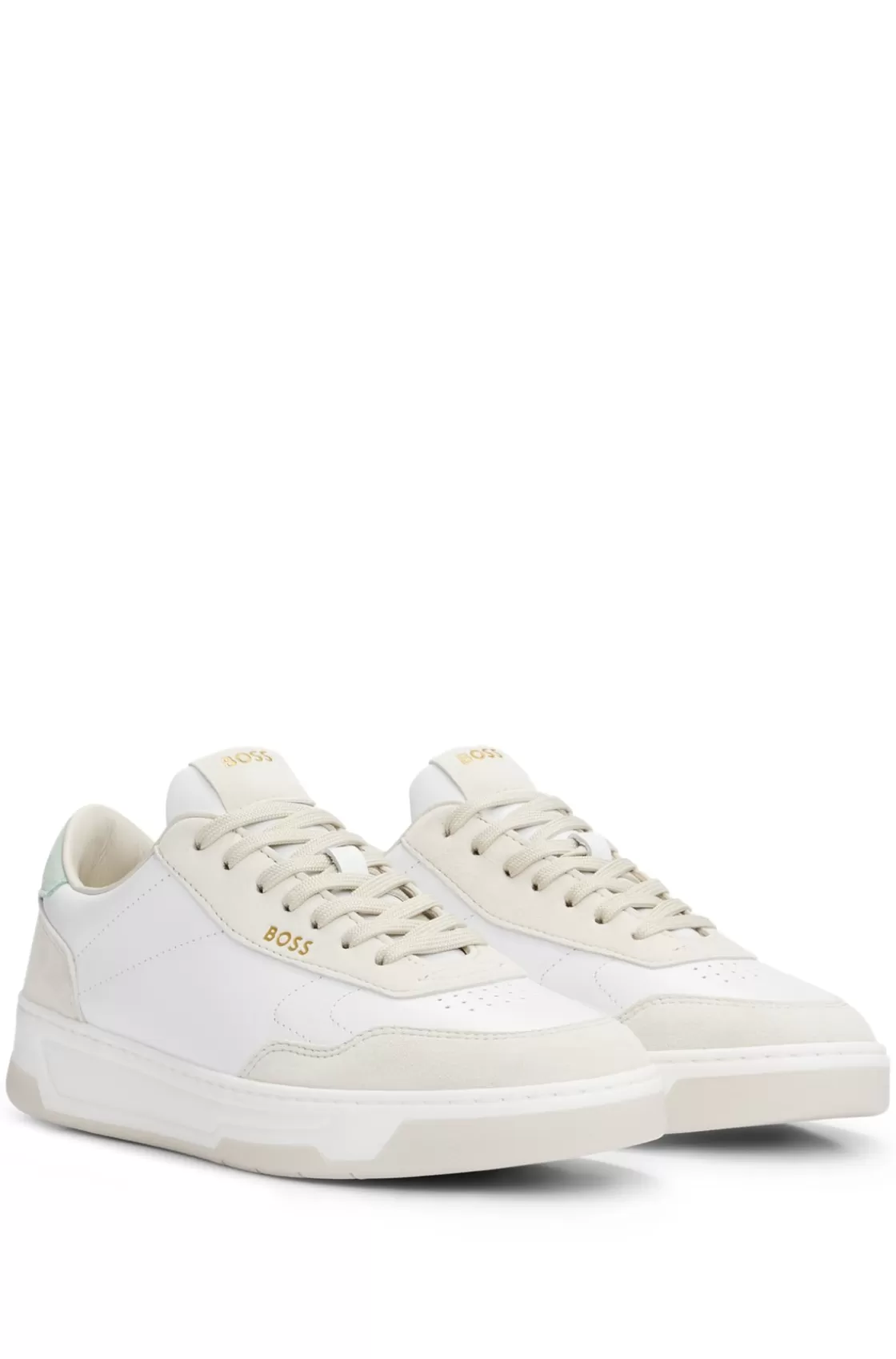 HUGO BOSS Branded Lace-up Trainers In Leather And Nubuck White Fashion