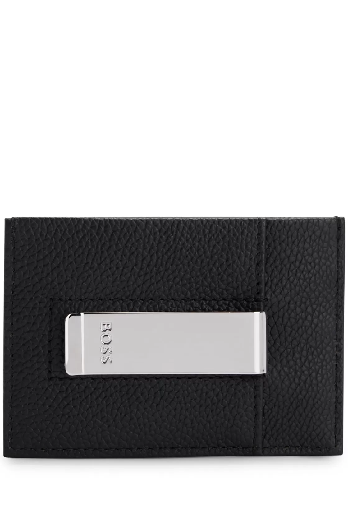HUGO BOSS Brass Money Clip With Card Holder In Grained Leather Black Fashion