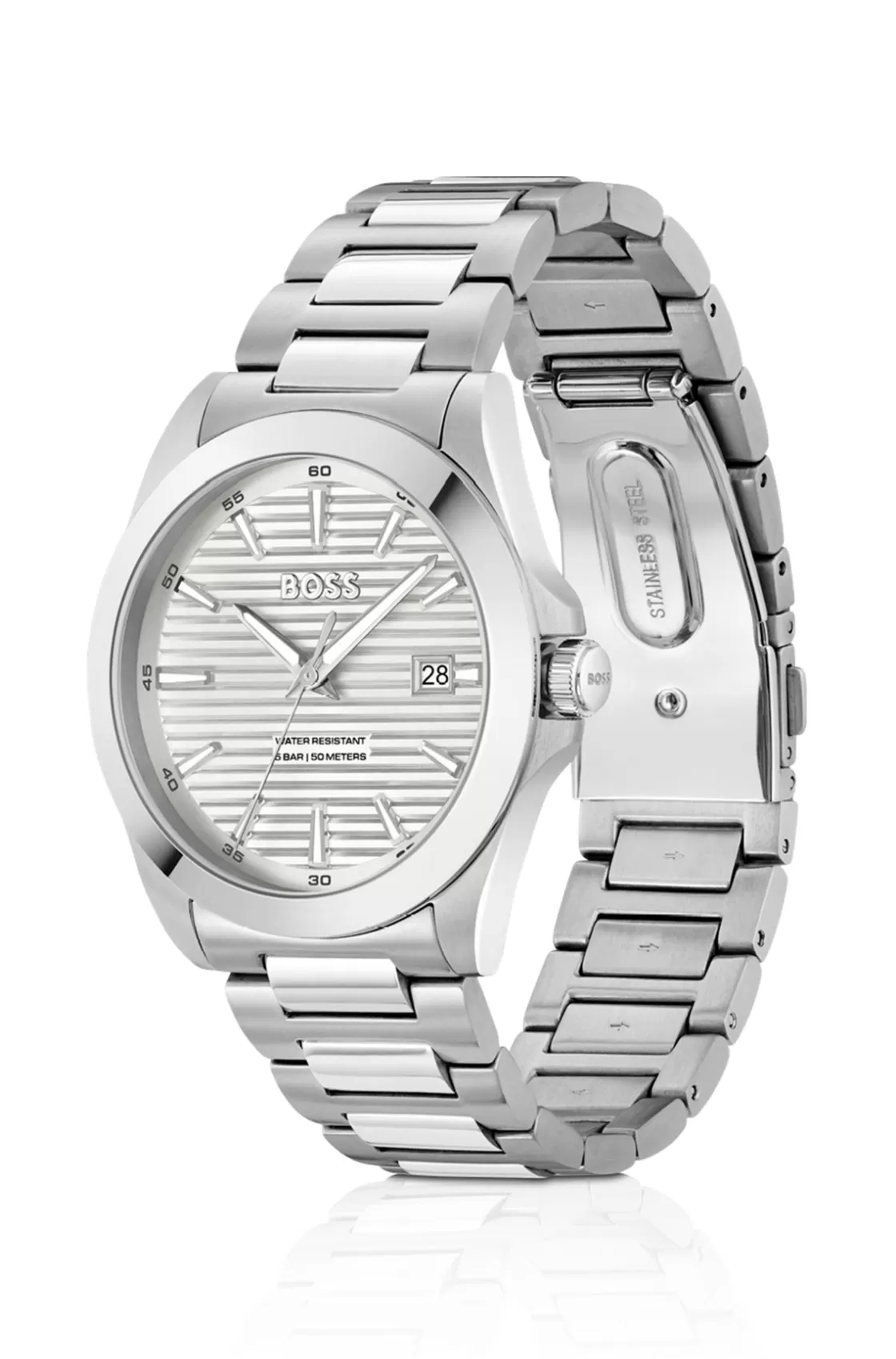 HUGO BOSS Brushed-and-polished Stainless-steel Watch With Grooved Dial Assorted-Pre-Pack Clearance