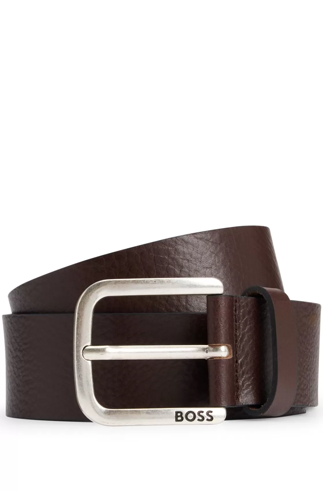 HUGO BOSS Buffalo-leather Belt With Branded Pin Buckle Dark Brown Cheap