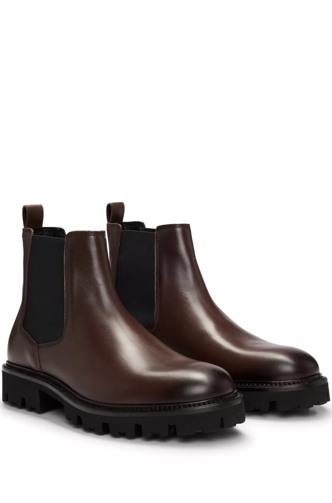 HUGO BOSS Burnished-leather Chelsea Boots With Logo Detail Dark Brown Cheap