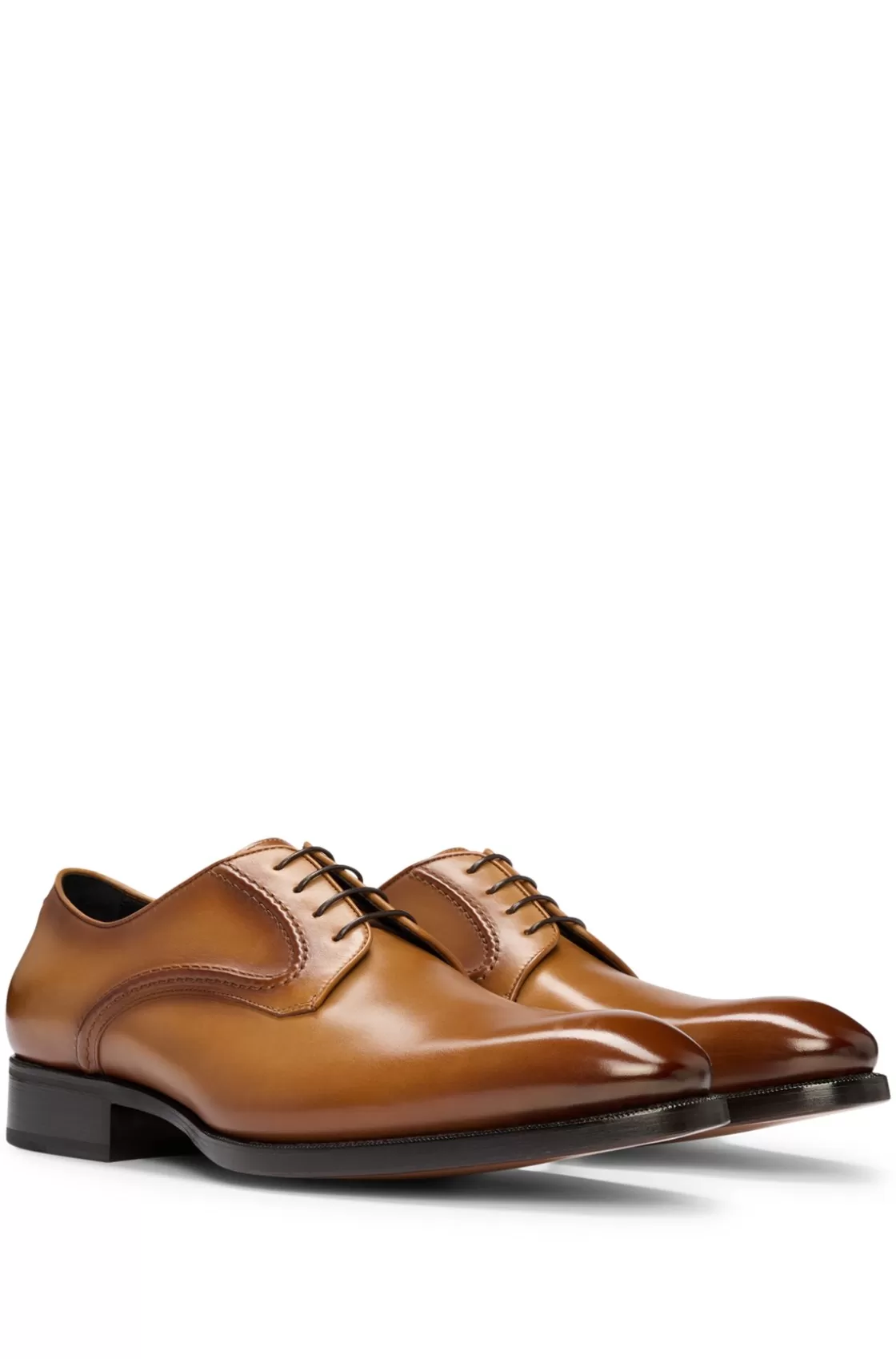 HUGO BOSS Burnished-leather Derby Shoes With Piped Details Brown Store