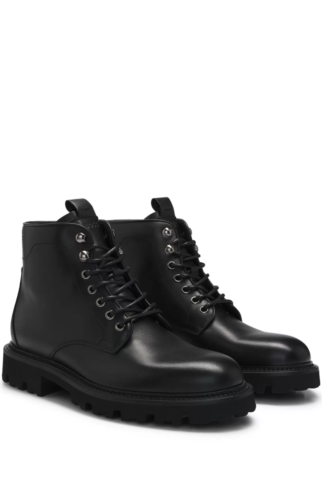 HUGO BOSS Burnished-leather Half Boots With Apron Toe Black Outlet