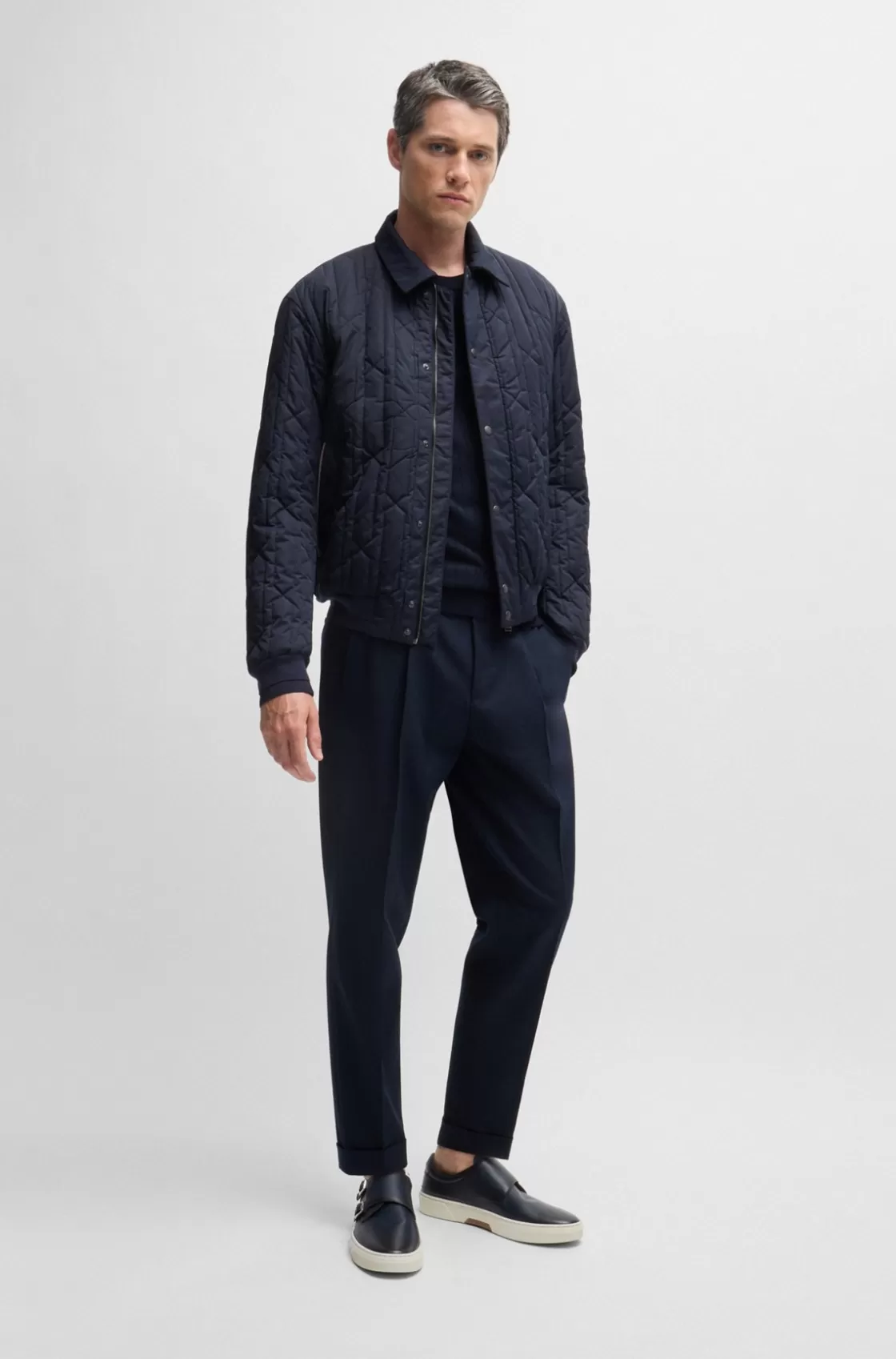 HUGO BOSS Burnished-leather Trainers With Double Monk Strap Dark Blue Clearance