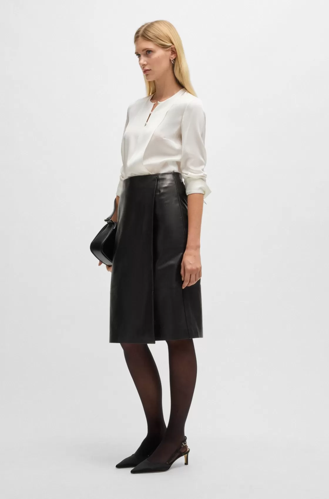 HUGO BOSS Button-neck Blouse In Stretch-silk Crepe De Chine White Fashion
