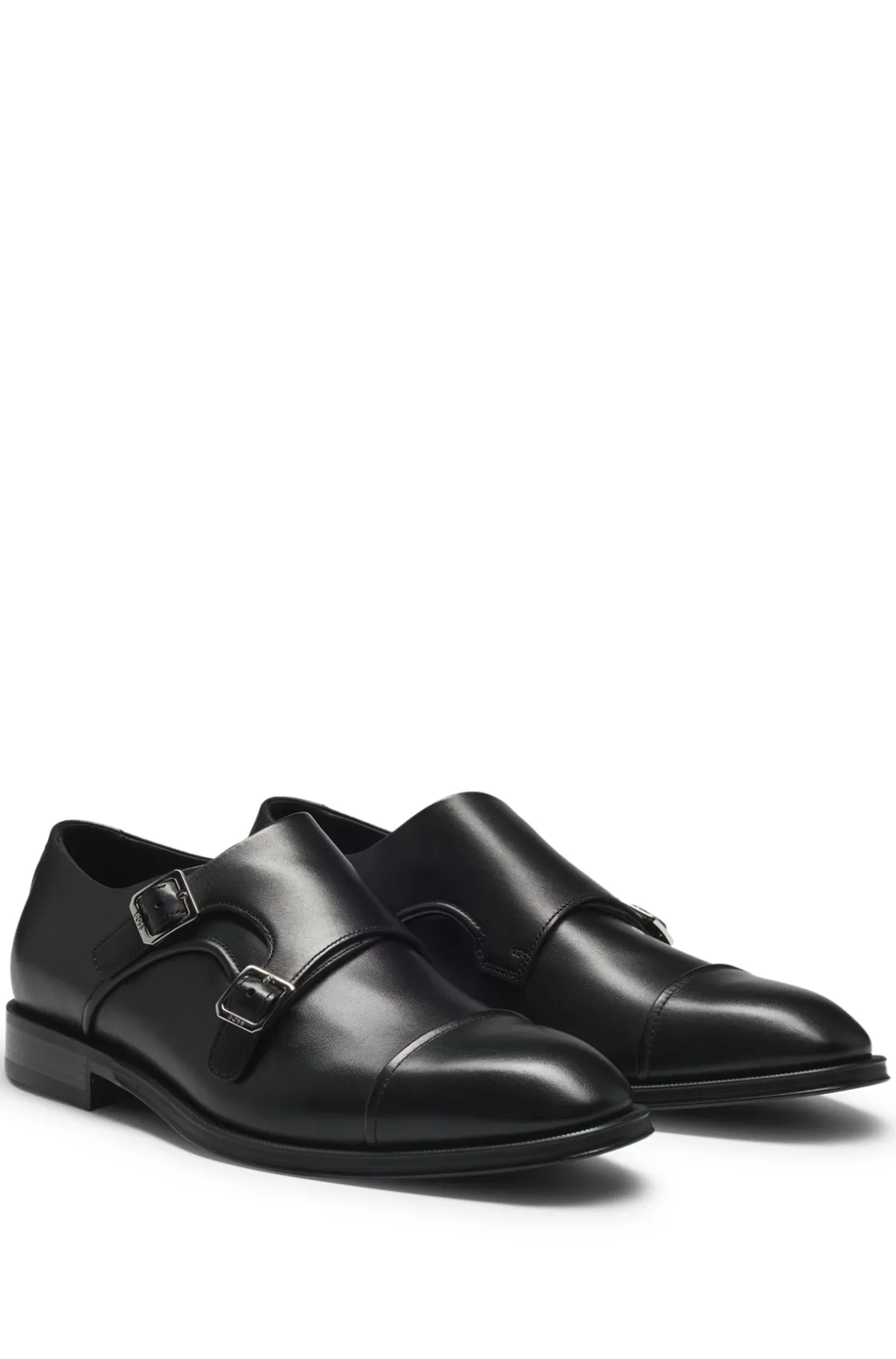 HUGO BOSS Cap-toe Double Monk Shoes In Leather Black Discount