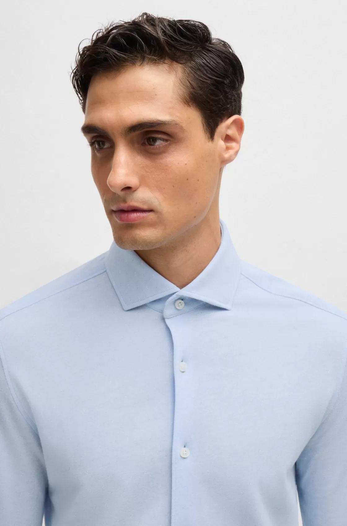HUGO BOSS Casual-fit Shirt In Jacquard-patterned Cotton Jersey Light Blue Outlet