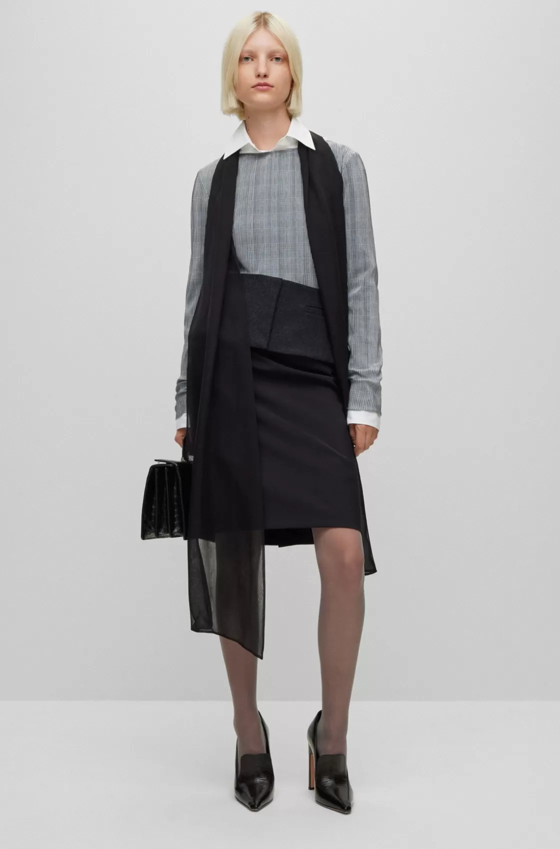 HUGO BOSS Checked, Pleated Slim-fit Top Patterned Discount