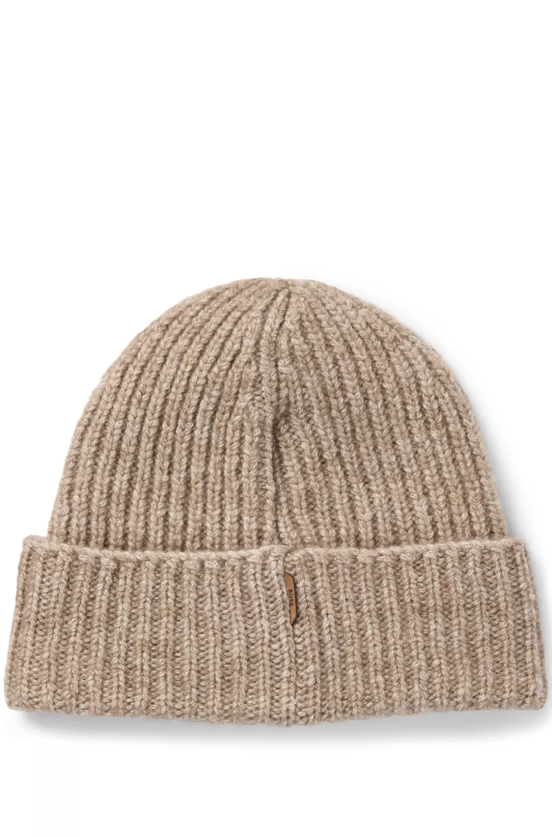 HUGO BOSS Chunky-knit Beanie Hat In A Bison Wool-blend With Silk Beige Shop