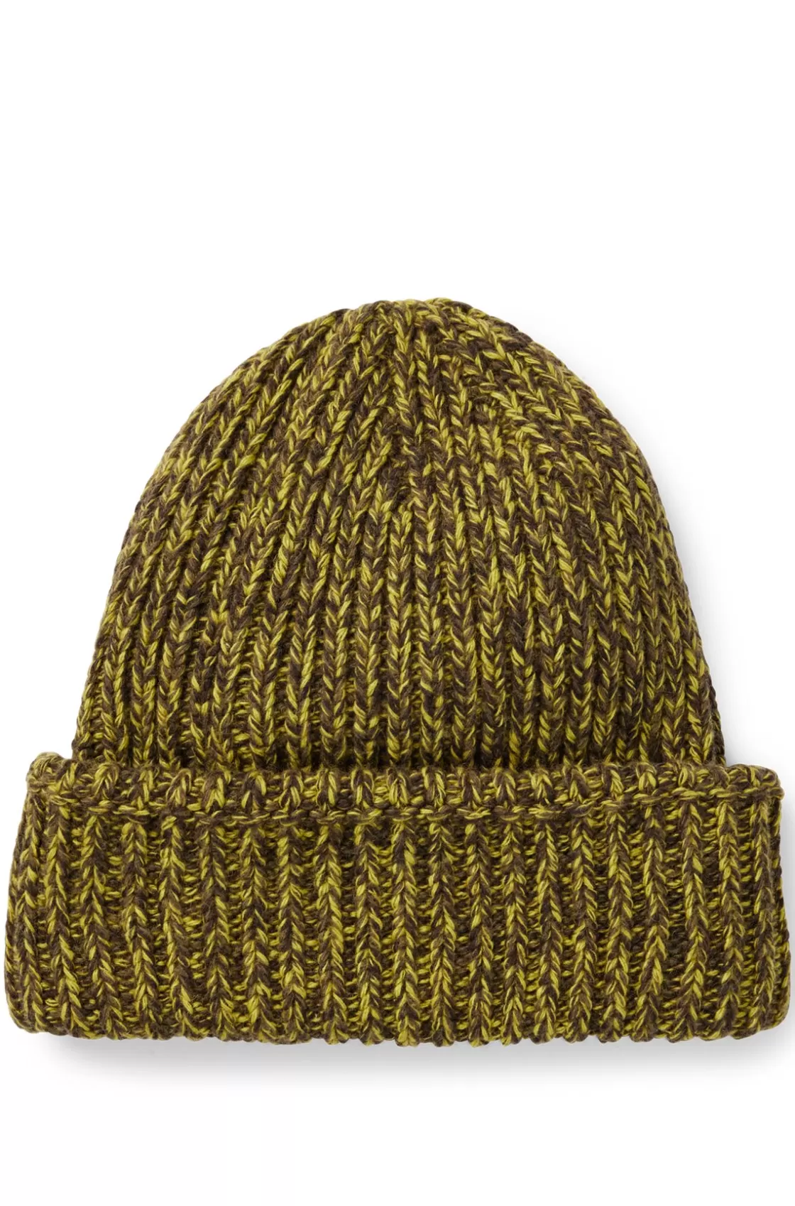 HUGO BOSS Chunky-knit Beanie Hat With Faux-leather Logo Plaque Light Green New