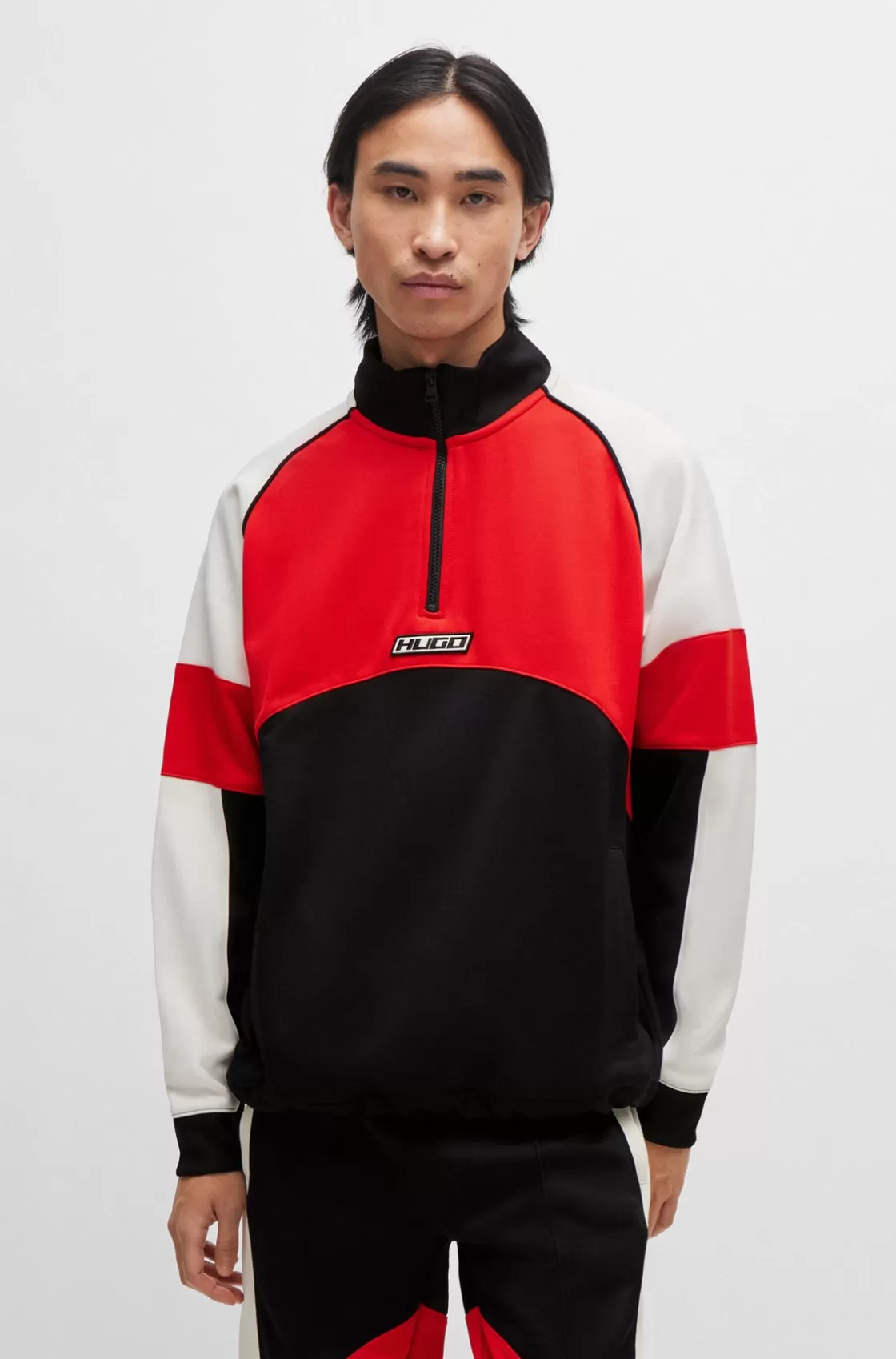 HUGO BOSS Color-blocked Sweatshirt With Racing-inspired Logo Badge Black Fashion