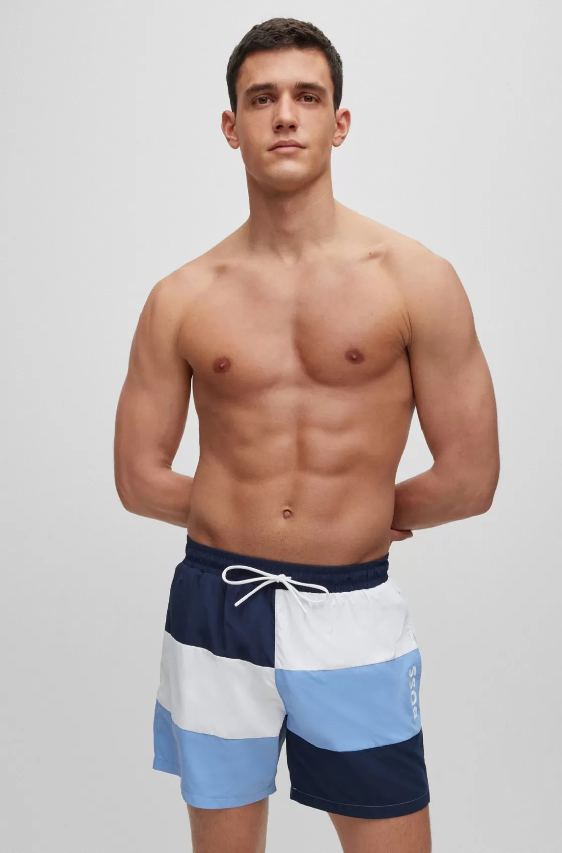HUGO BOSS Colour-blocked Swim Shorts In Quick-drying Material Dark Blue Hot