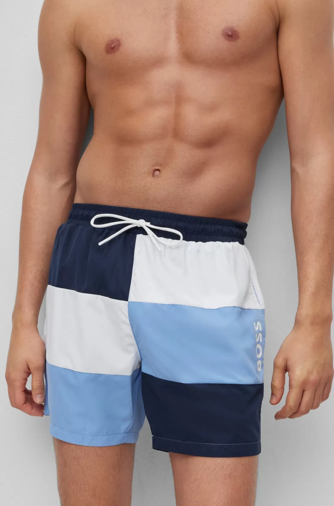 HUGO BOSS Colour-blocked Swim Shorts In Quick-drying Material Dark Blue Hot