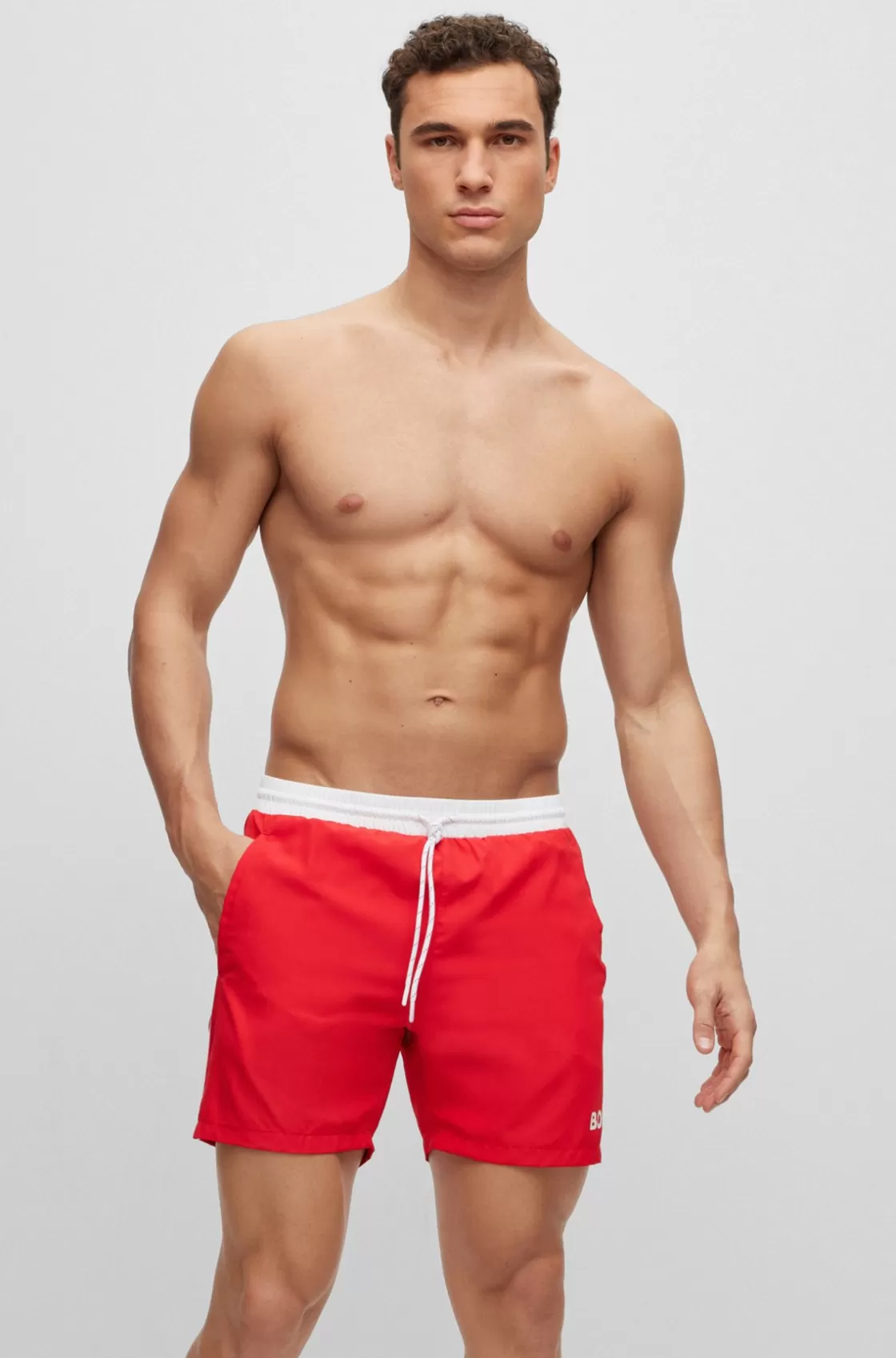 HUGO BOSS Contrast-logo Swim Shorts Light Red Sale
