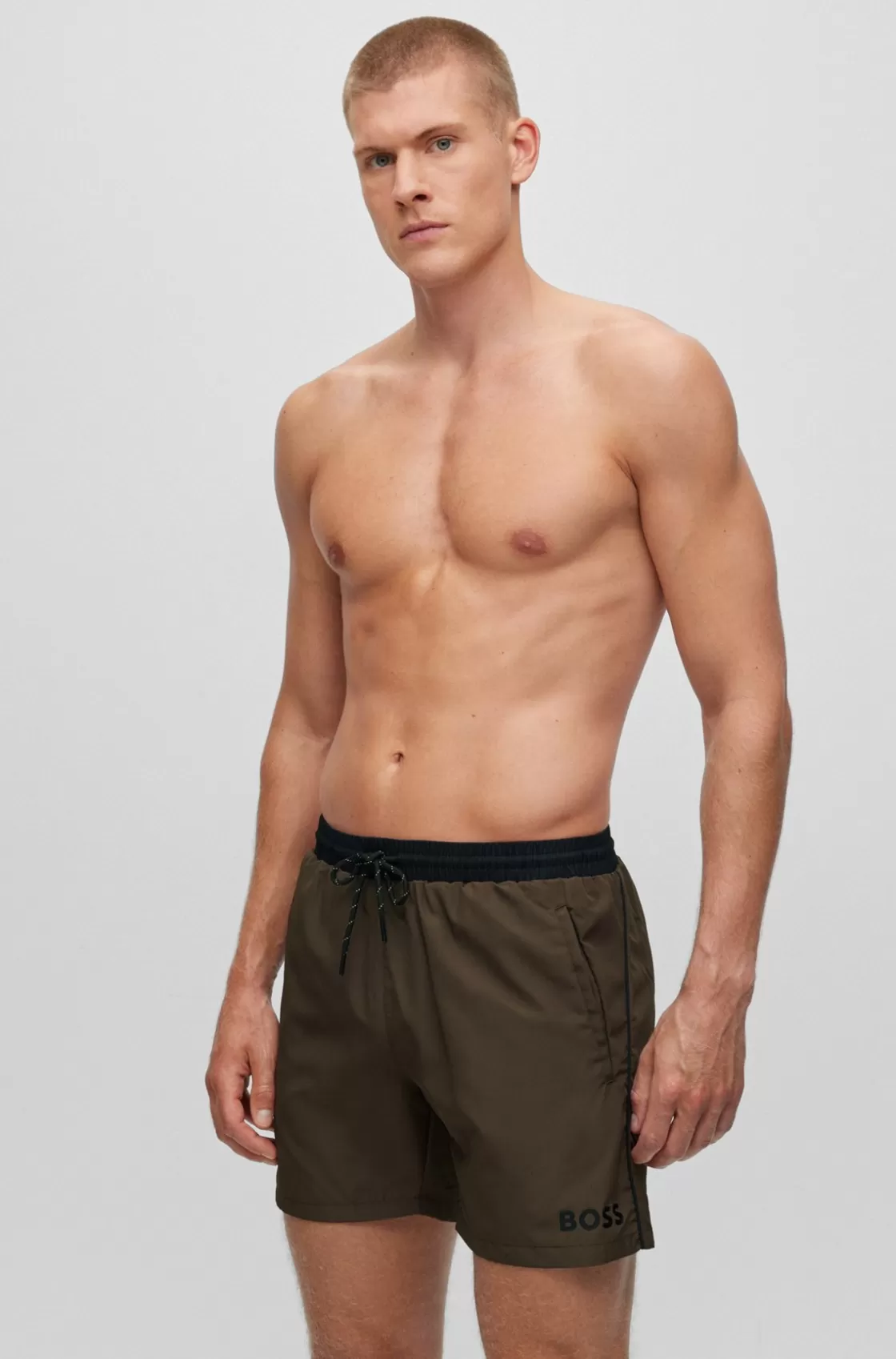 HUGO BOSS Contrast-logo Swim Shorts Light Green Discount