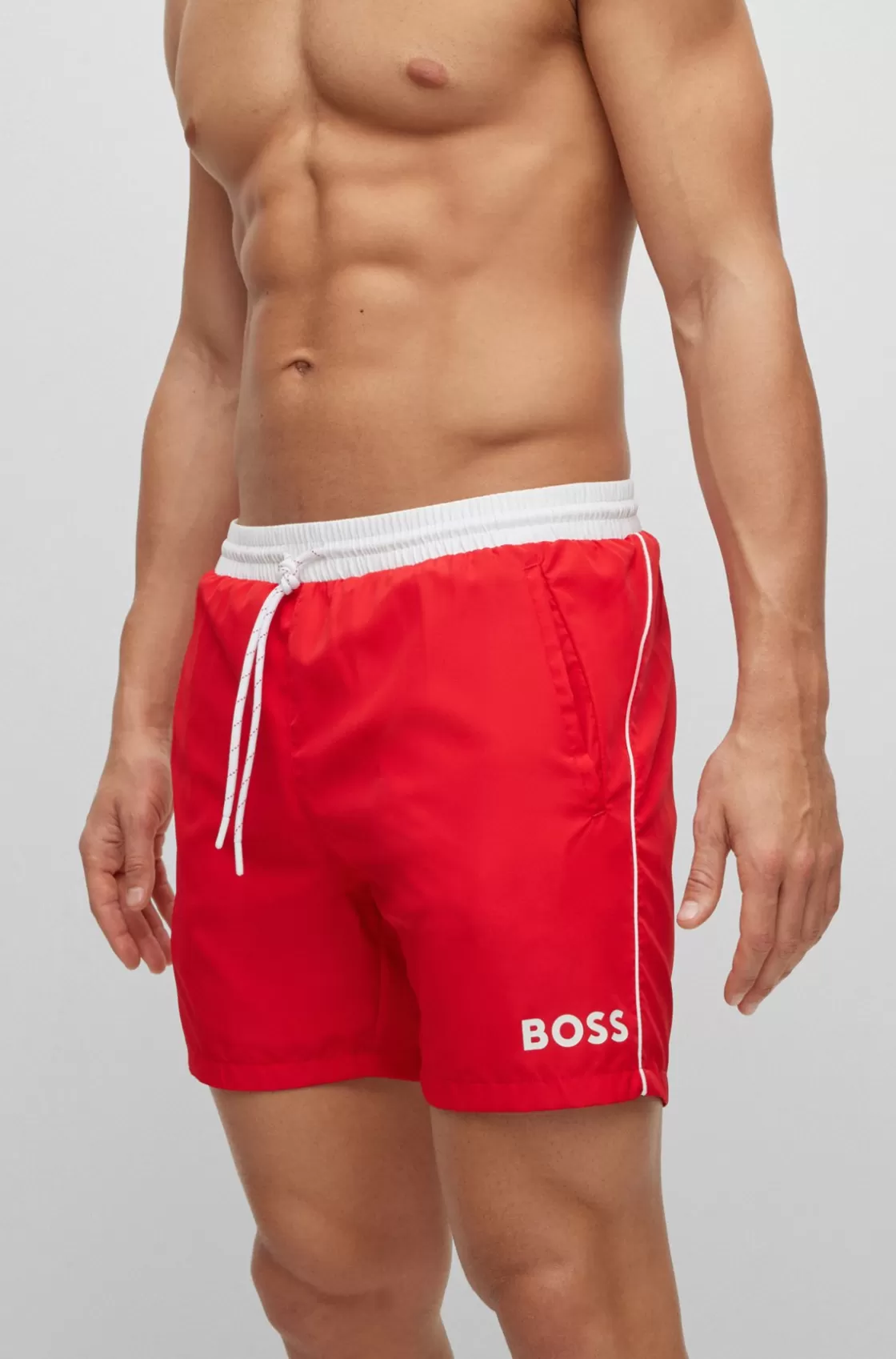 HUGO BOSS Contrast-logo Swim Shorts Light Red Sale