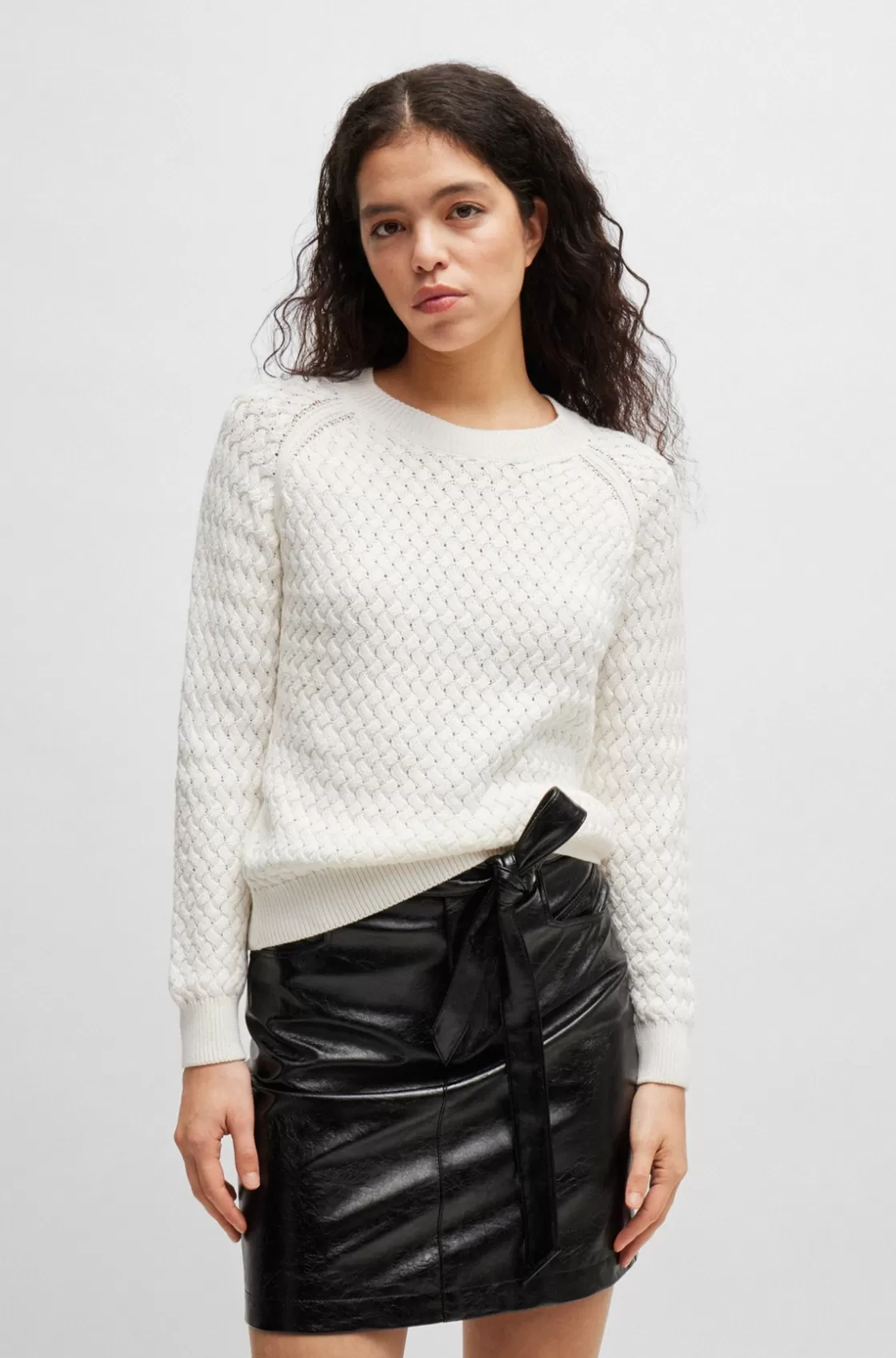 HUGO BOSS Cotton Sweater With Mixed Structures White Cheap