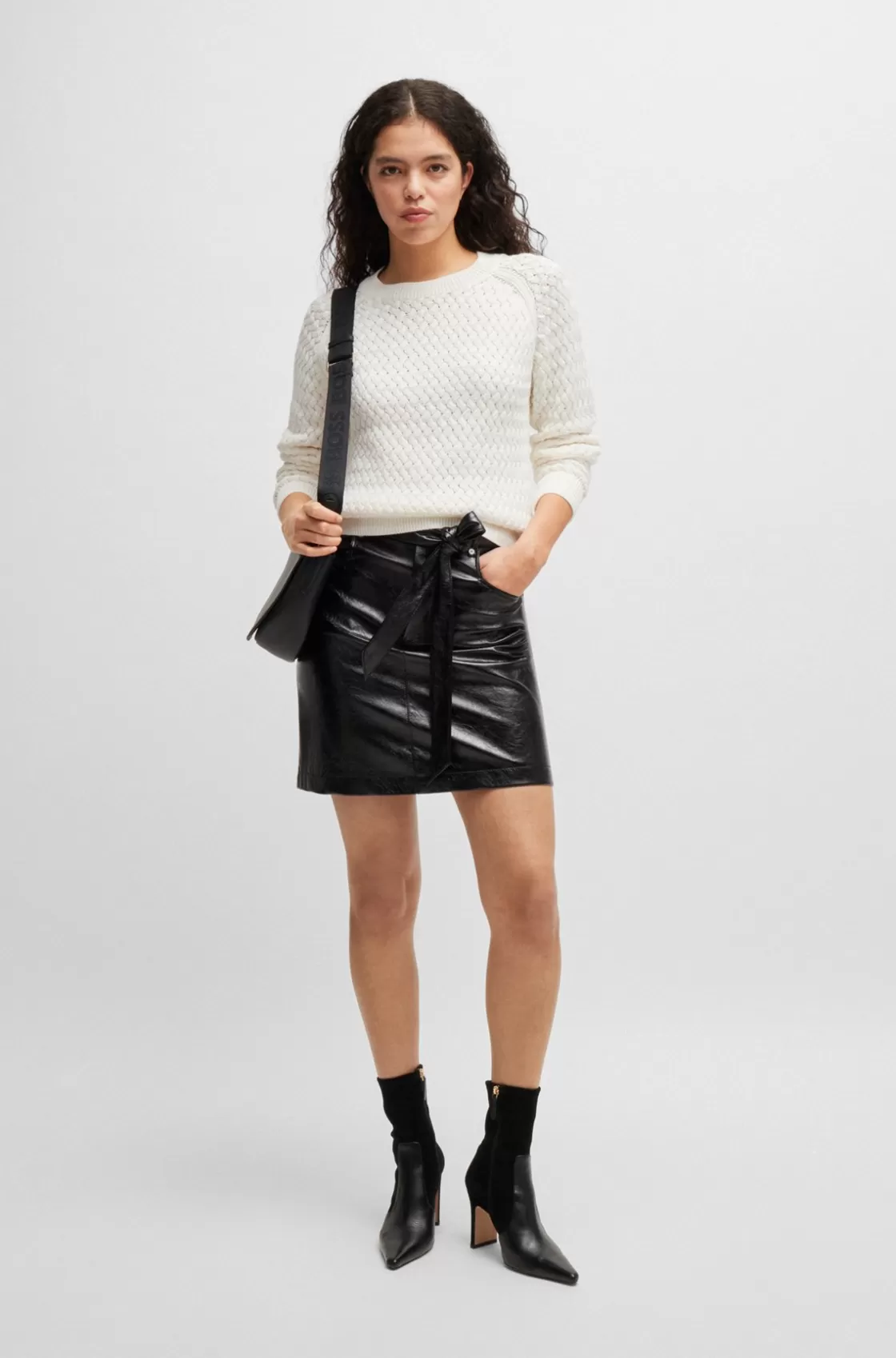 HUGO BOSS Cotton Sweater With Mixed Structures White Cheap