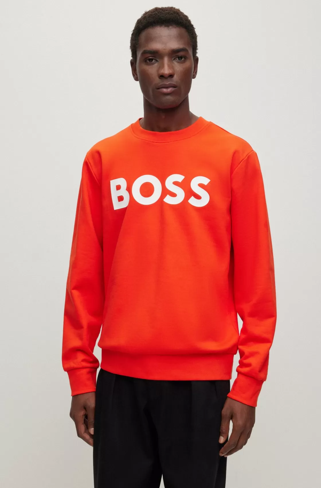 HUGO BOSS Cotton Sweatshirt With Rubber-print Logo Orange Cheap