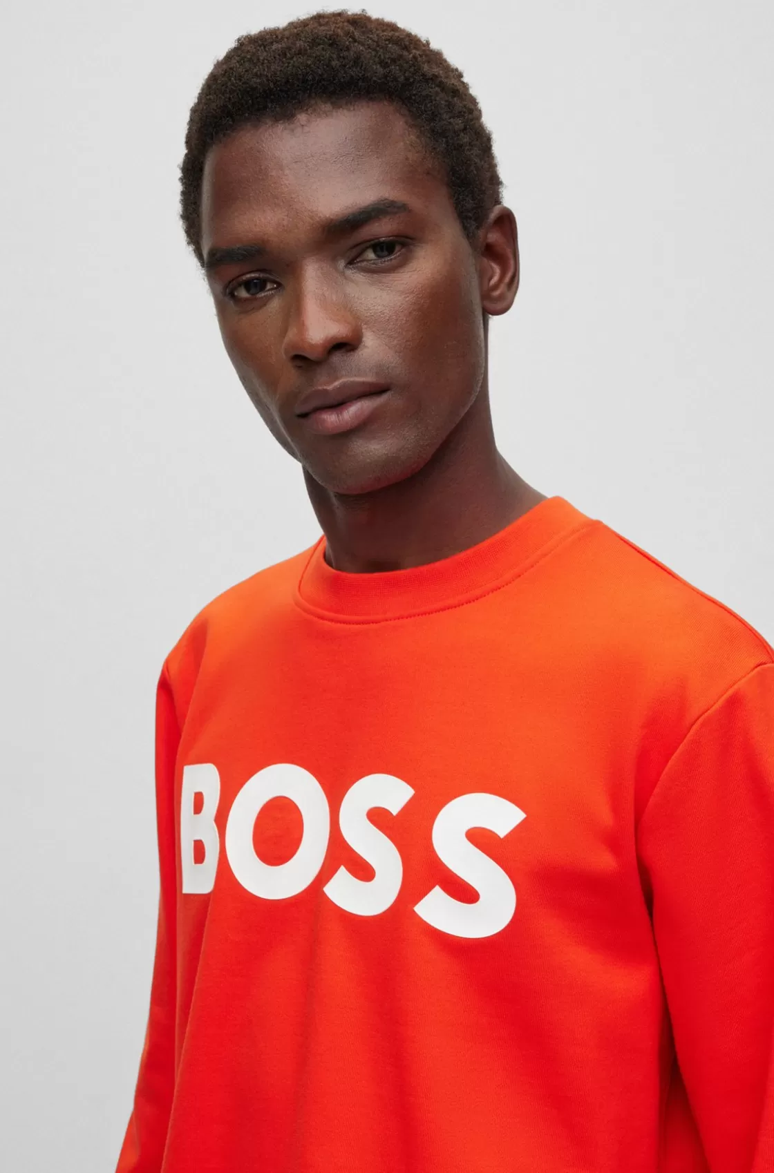 HUGO BOSS Cotton Sweatshirt With Rubber-print Logo Orange Cheap