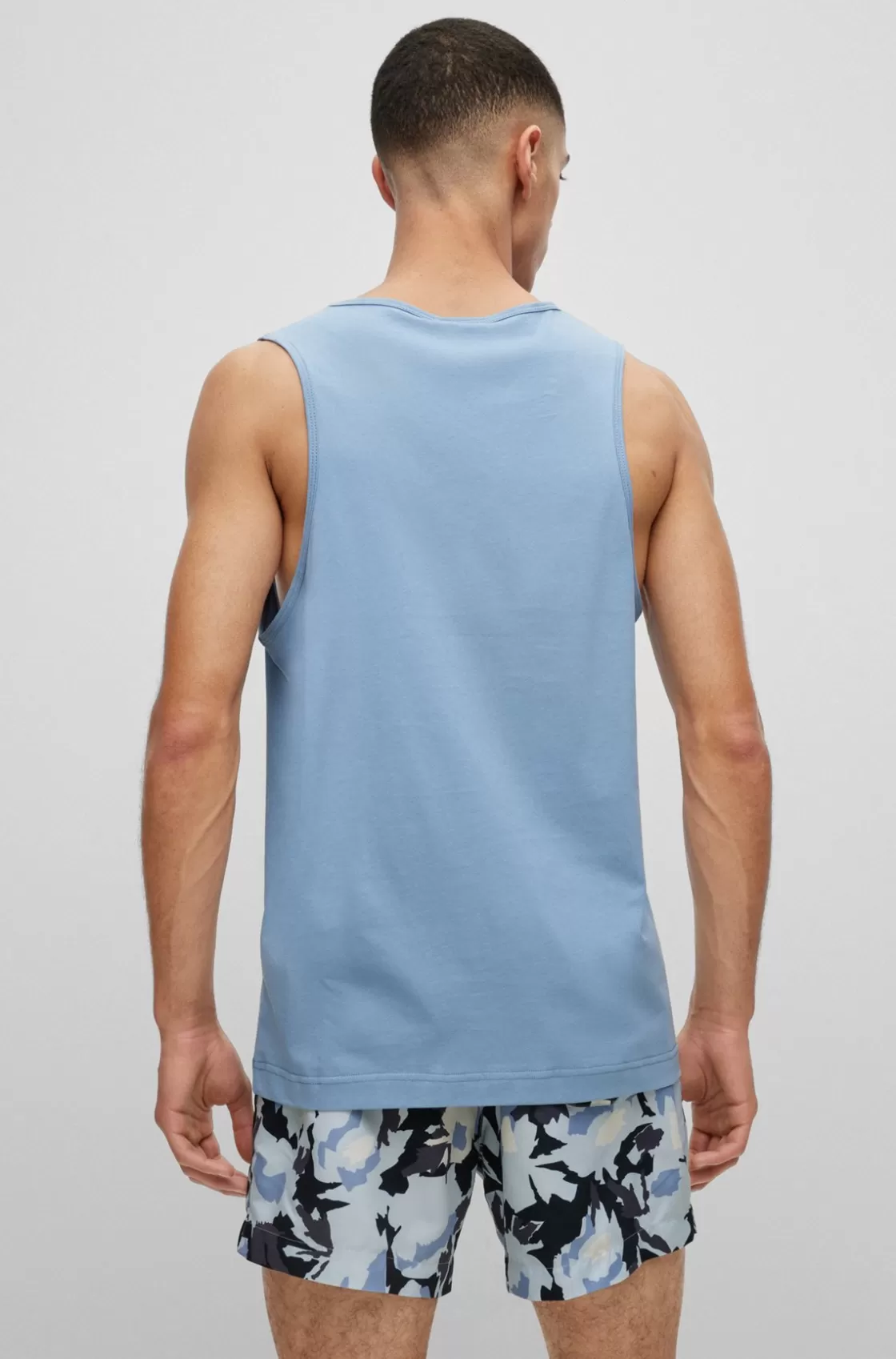HUGO BOSS Cotton Tank Top With Red Logo Light Blue Store