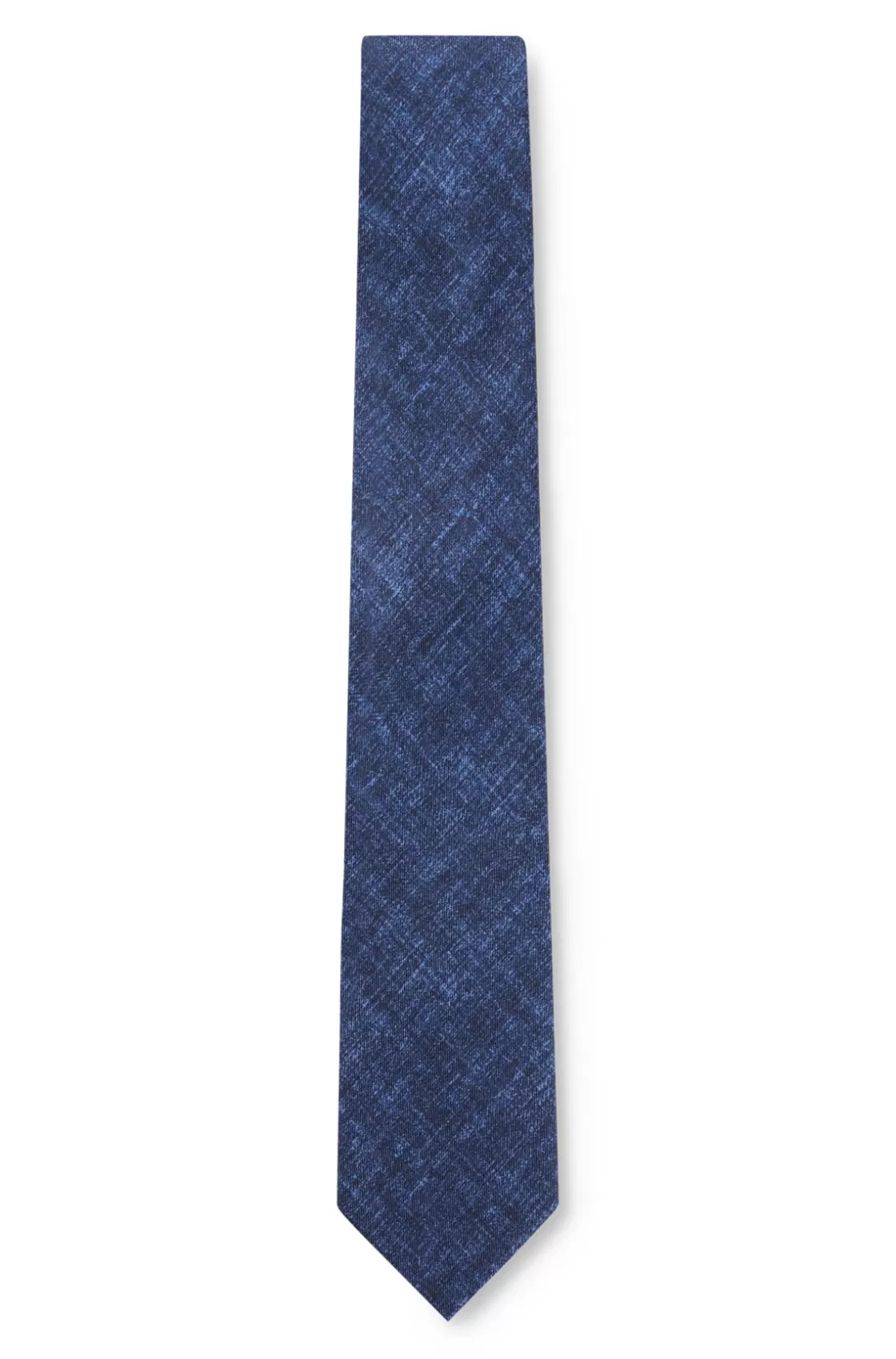 HUGO BOSS Cotton Tie With An All-over Denim Effect Dark Blue Online