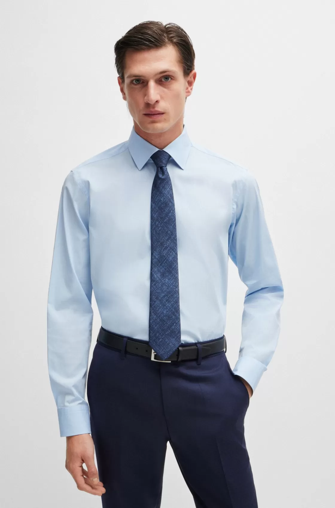 HUGO BOSS Cotton Tie With An All-over Denim Effect Dark Blue Online