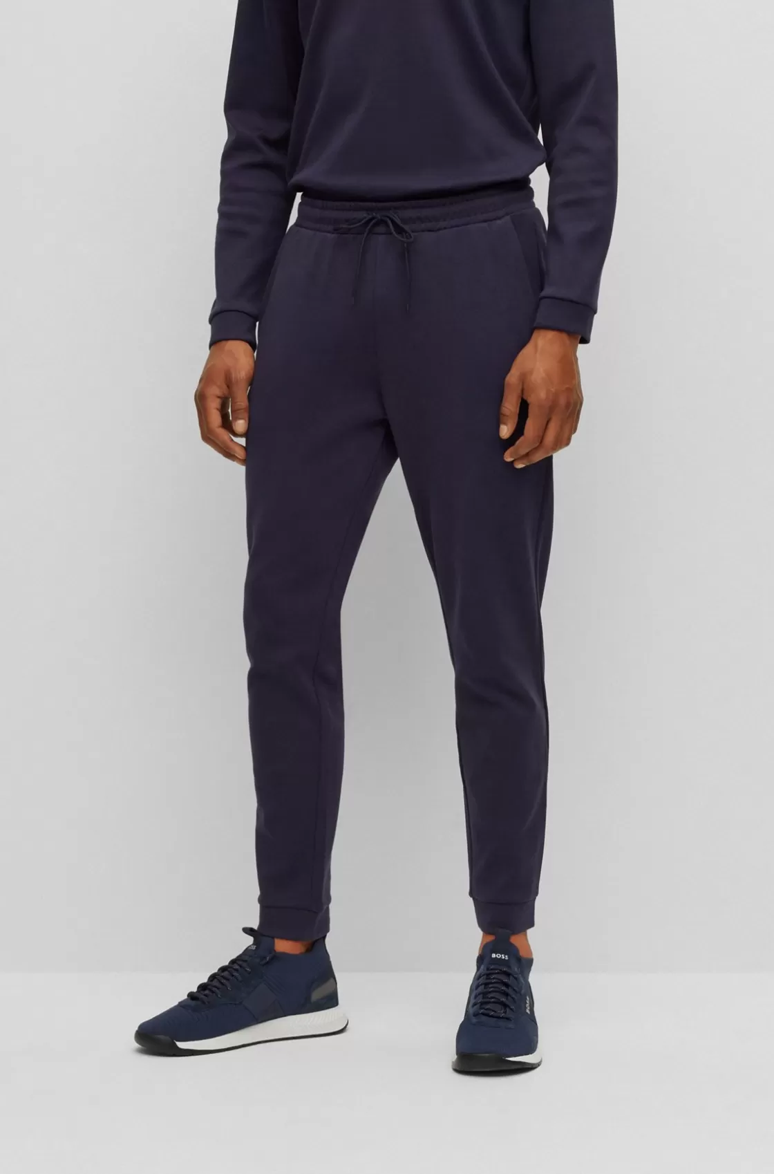 HUGO BOSS Cotton Tracksuit Bottoms With Curved Logo Dark Blue Best