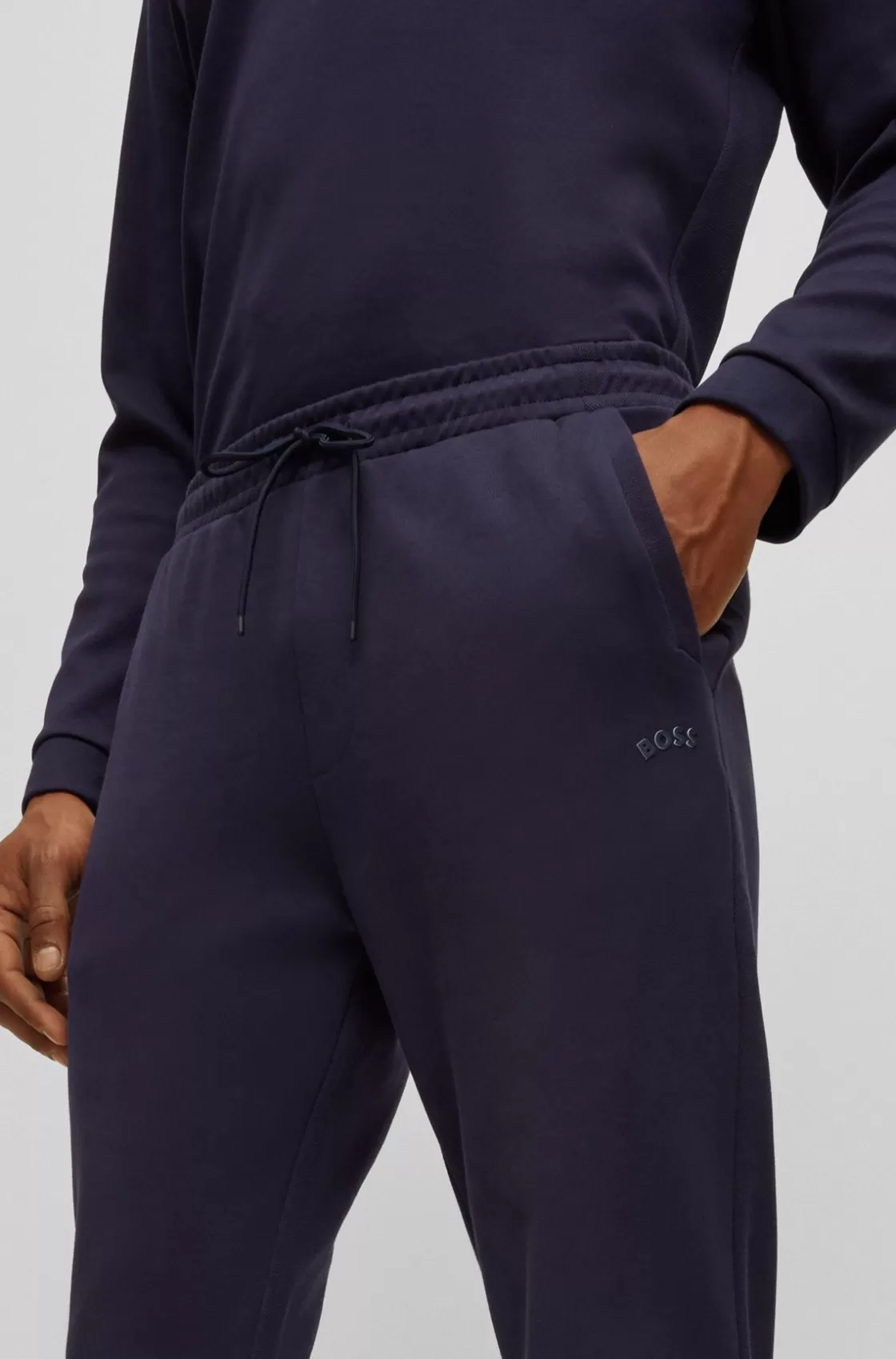 HUGO BOSS Cotton Tracksuit Bottoms With Curved Logo Dark Blue Best