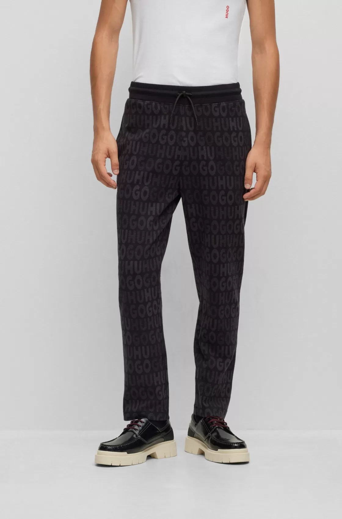 HUGO BOSS Cotton Tracksuit Bottoms With Drawstring Waist And Monogram Jacquard Dark Grey Fashion