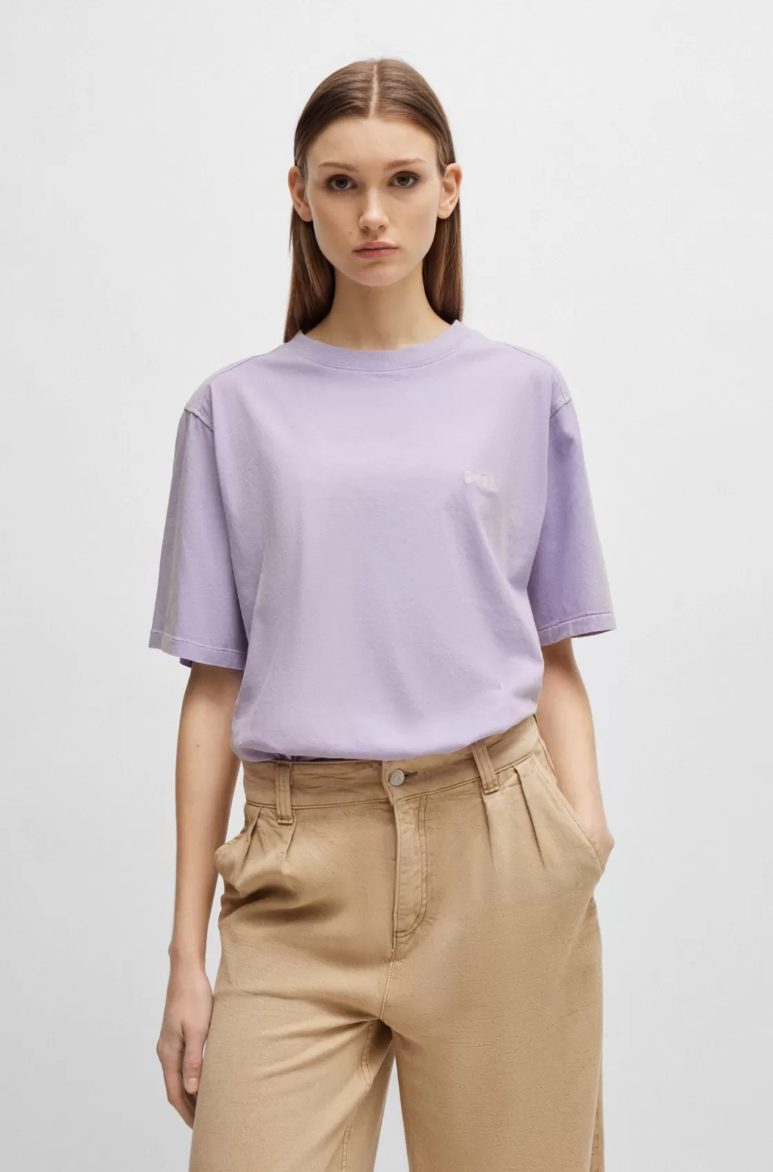 HUGO BOSS Cotton T-shirt With Embroidered Logo Light Purple Cheap