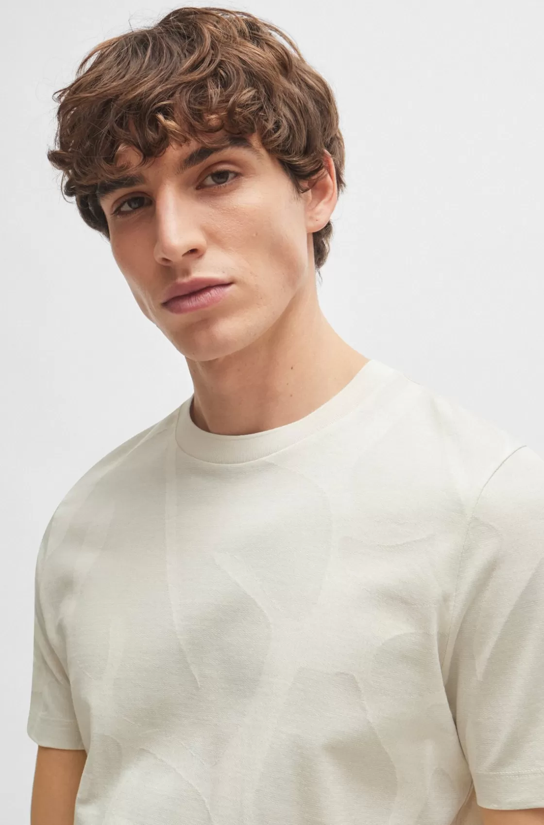 HUGO BOSS Cotton T-shirt With Two-tone Monstera-leaf Pattern White Online