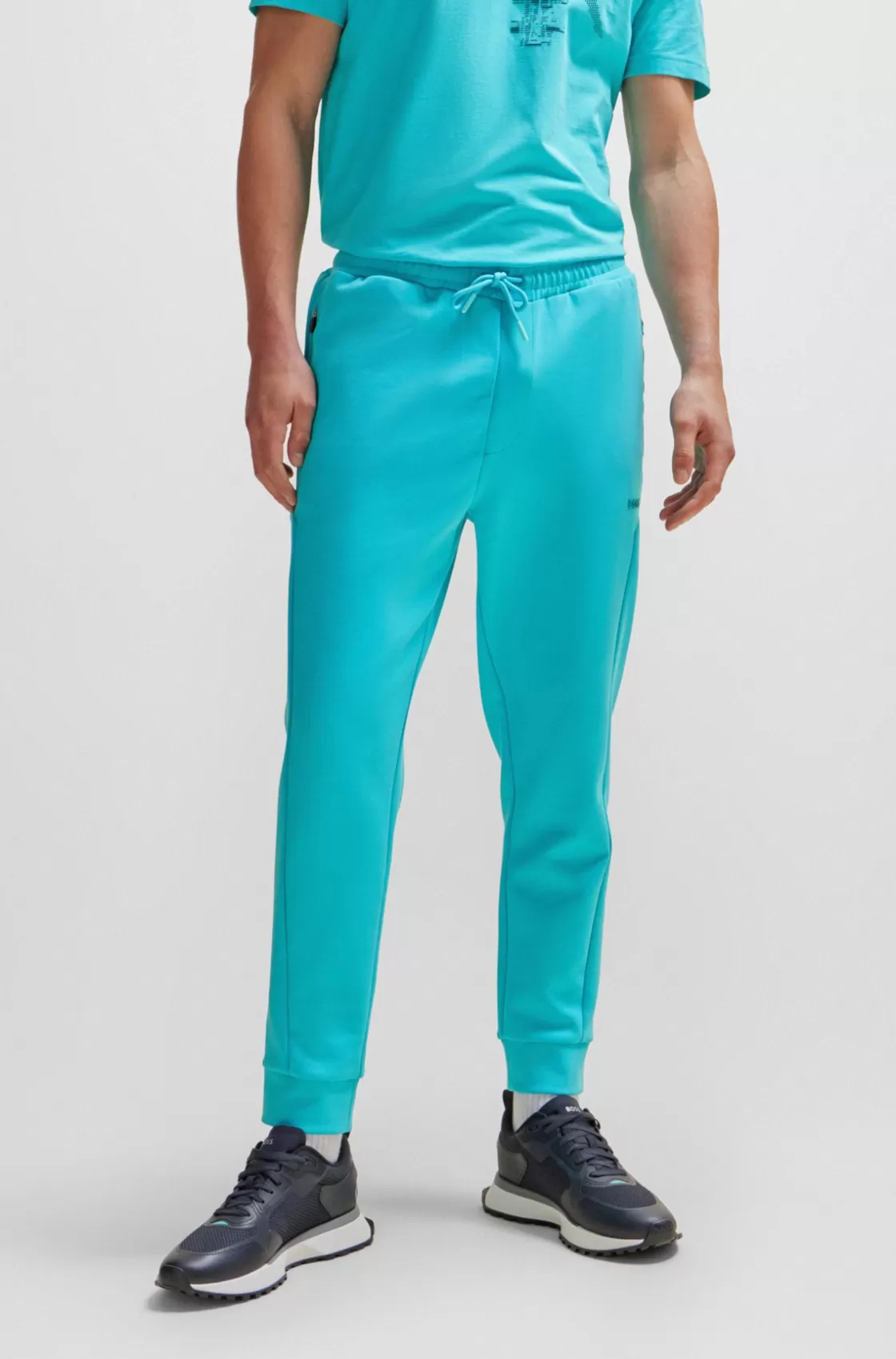 HUGO BOSS Cotton-blend Tracksuit Bottoms With HD Logo Print Light Green Fashion