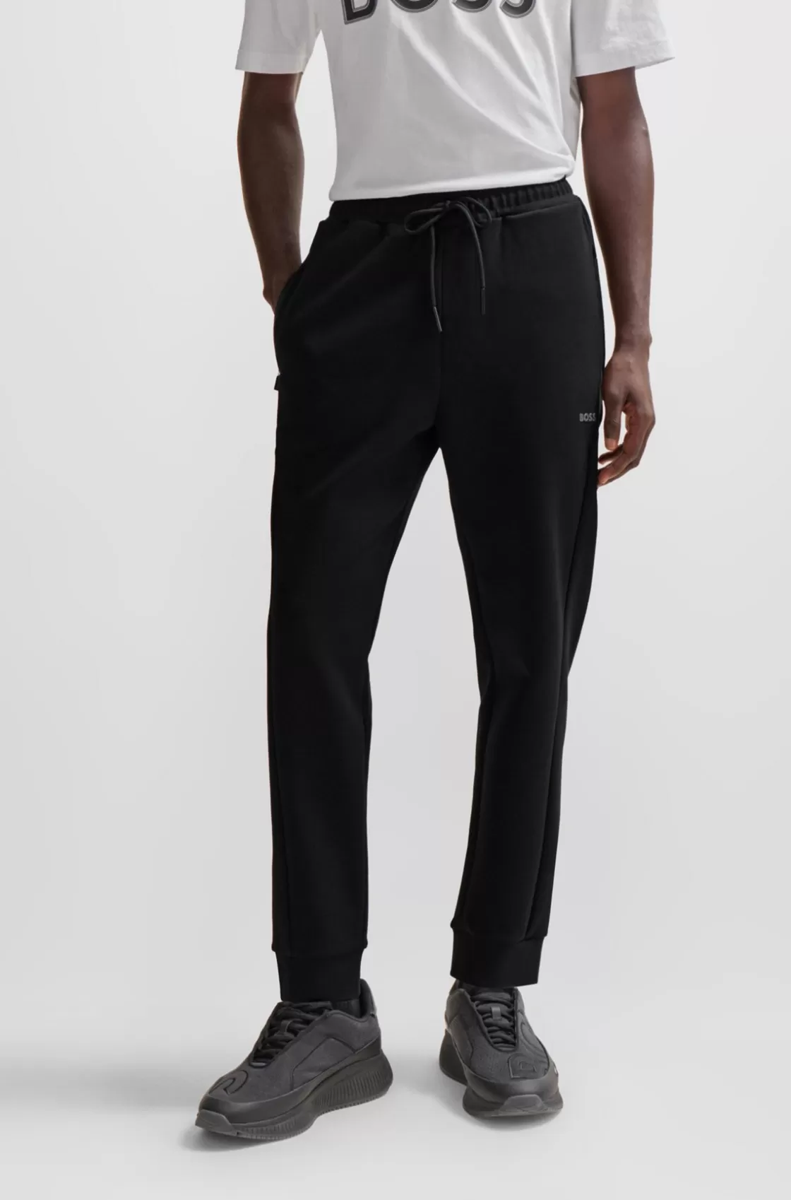 HUGO BOSS Cotton-blend Tracksuit Bottoms With HD Logo Print Black Sale