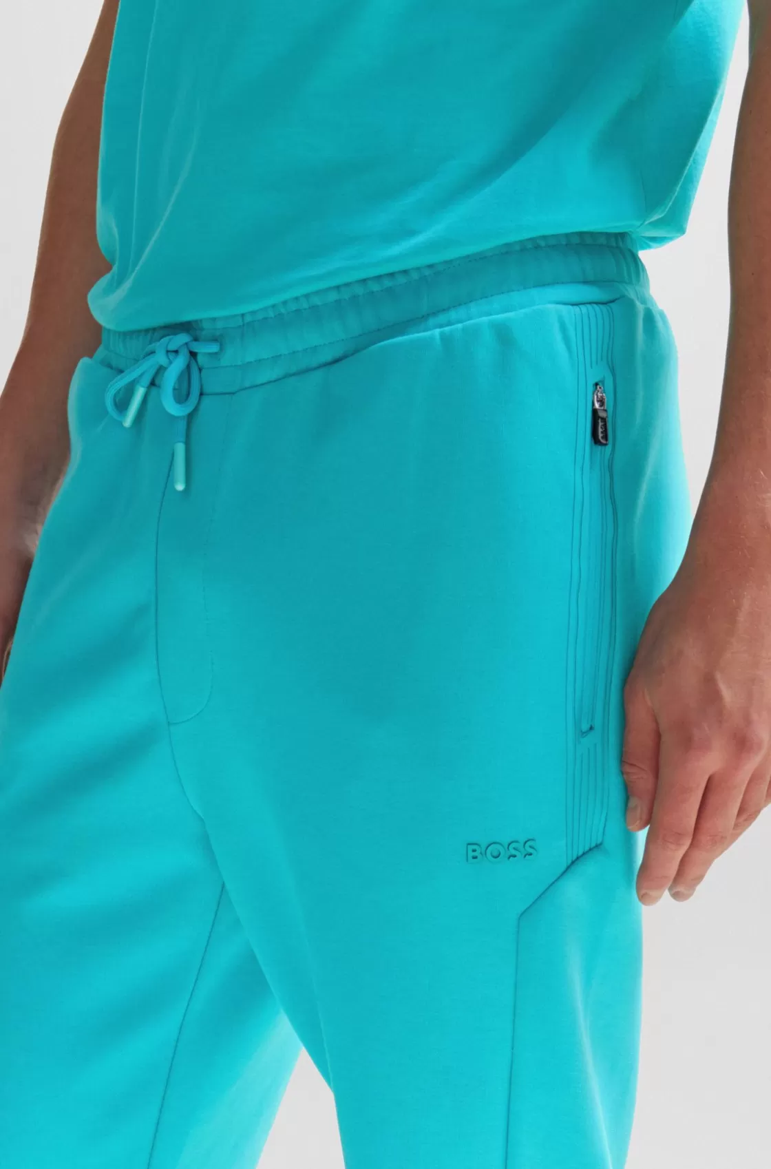 HUGO BOSS Cotton-blend Tracksuit Bottoms With HD Logo Print Light Green Fashion