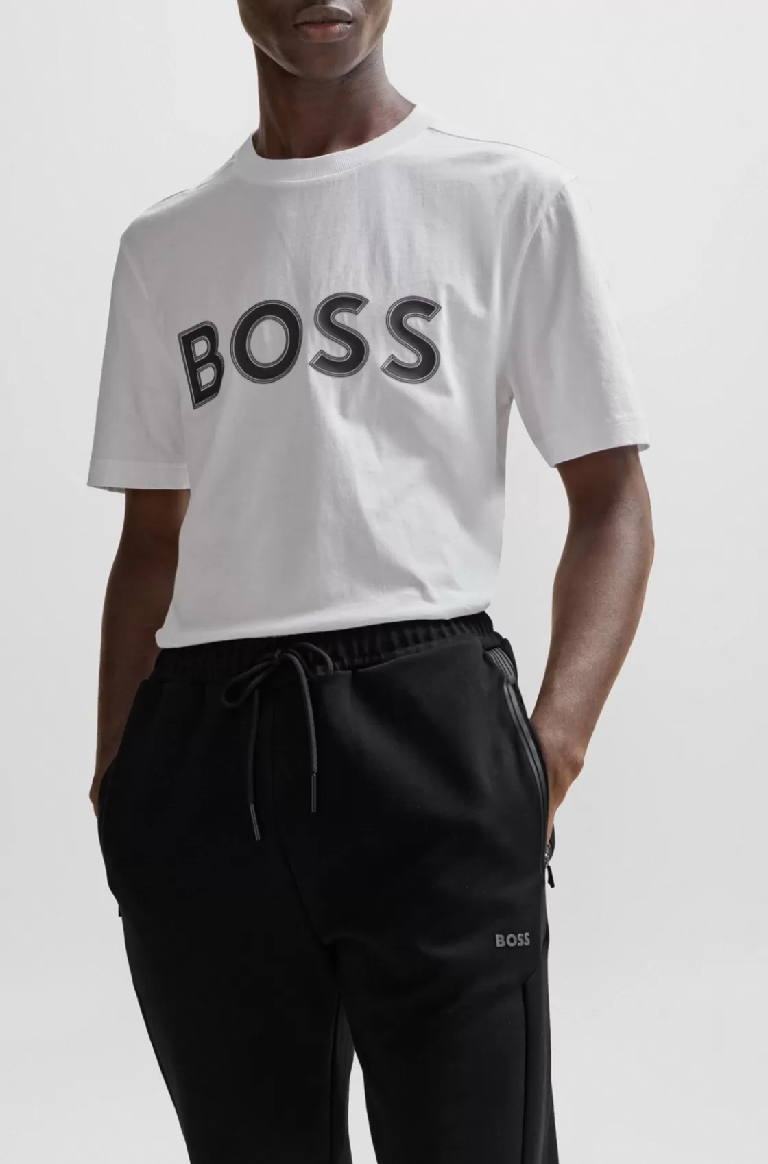 HUGO BOSS Cotton-blend Tracksuit Bottoms With HD Logo Print Black Sale
